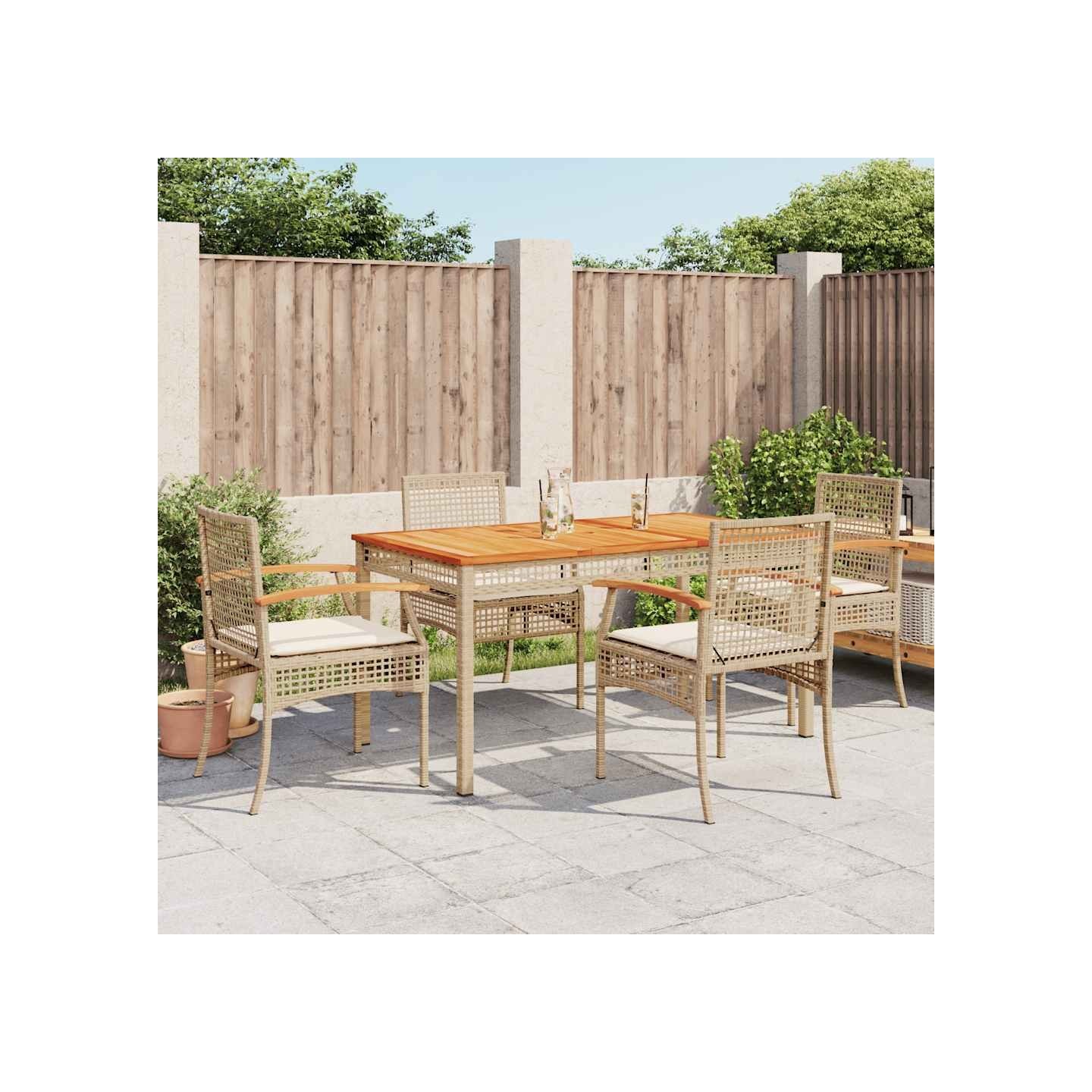 Ensemble à manger de jardin avec coussins 5pcs Beige poly rotin