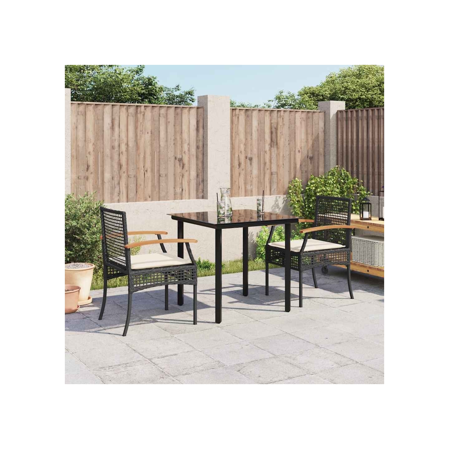 Ensemble à manger de jardin avec coussins 3 pcs Noir