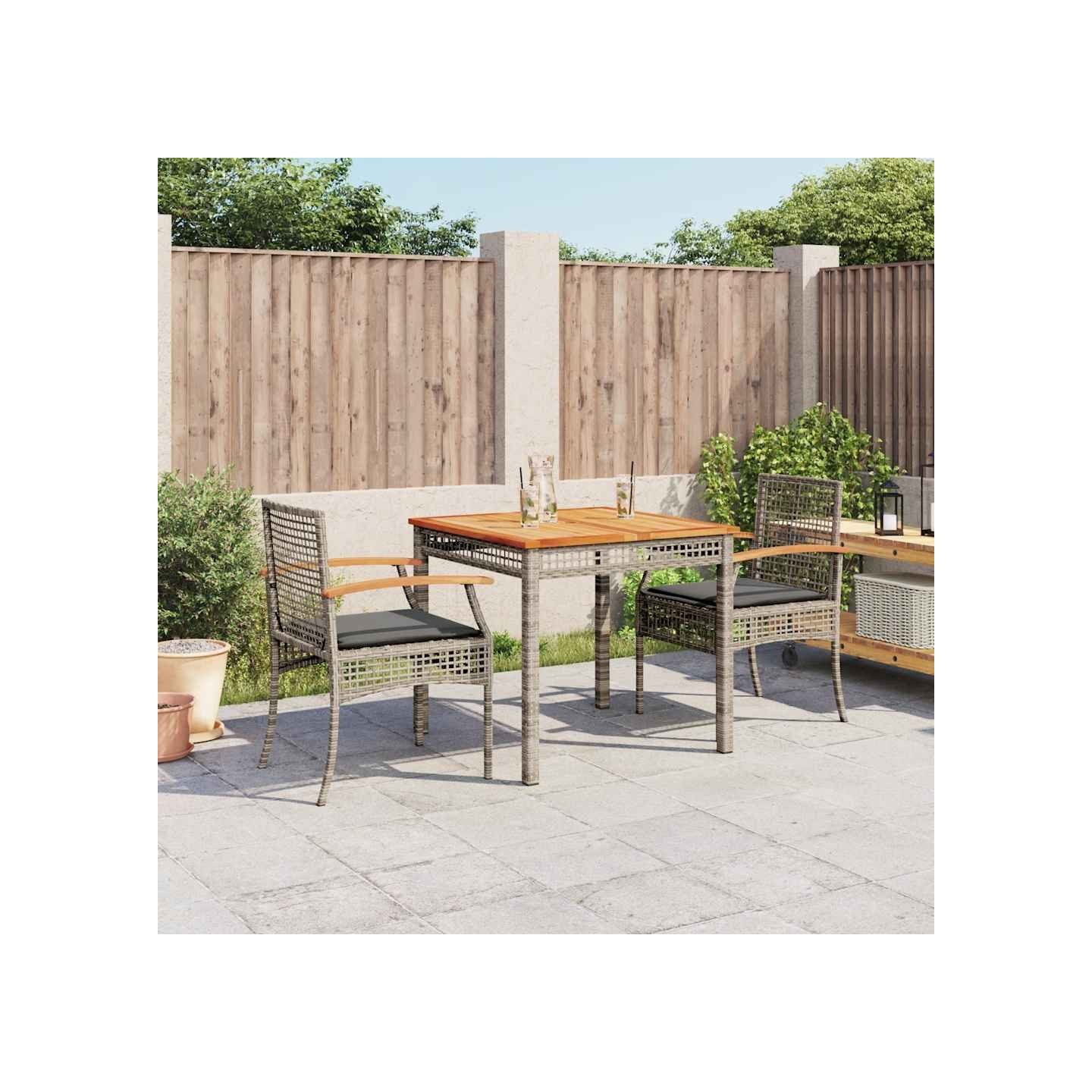 Ensemble à manger de jardin 3 pcs coussins gris résine tressée