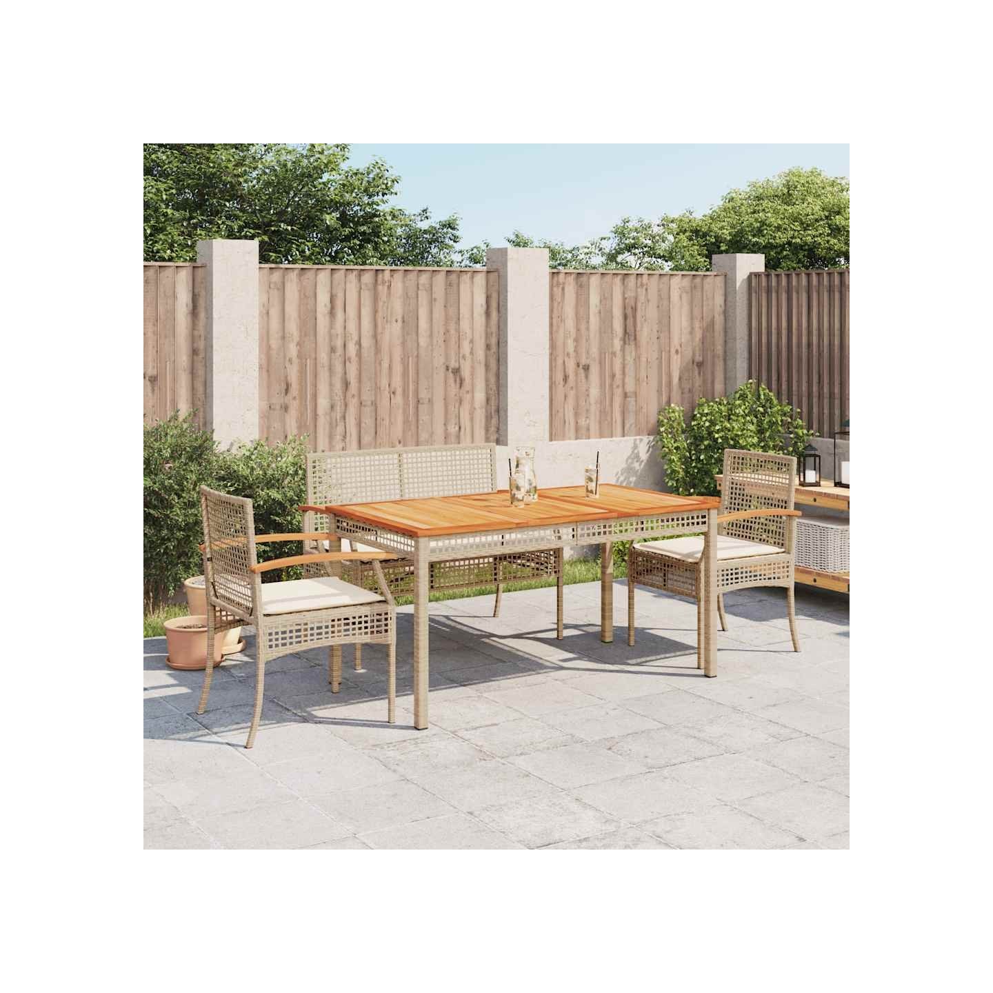 Ensemble à manger de jardin coussins 4 pcs beige résine tressée