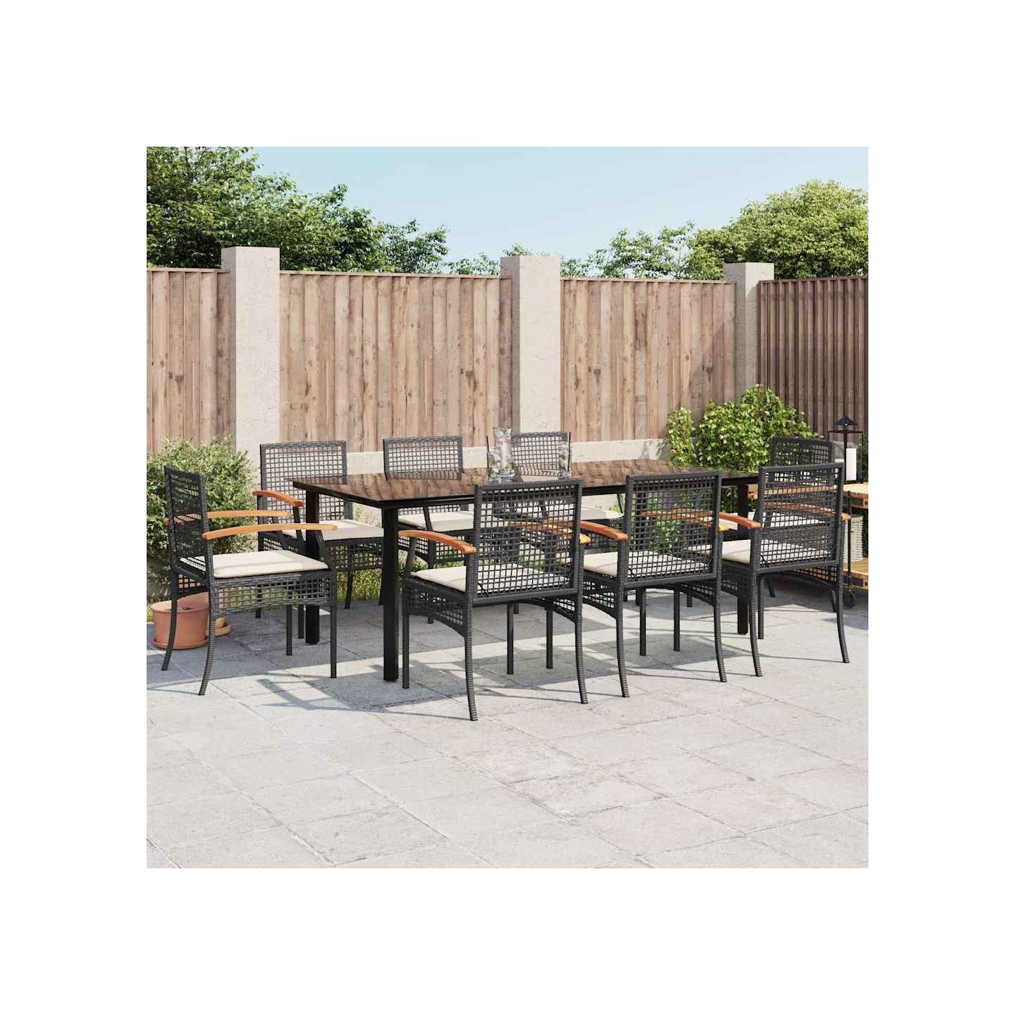 Ensemble à manger de jardin 9pcs coussins noir résine tressée