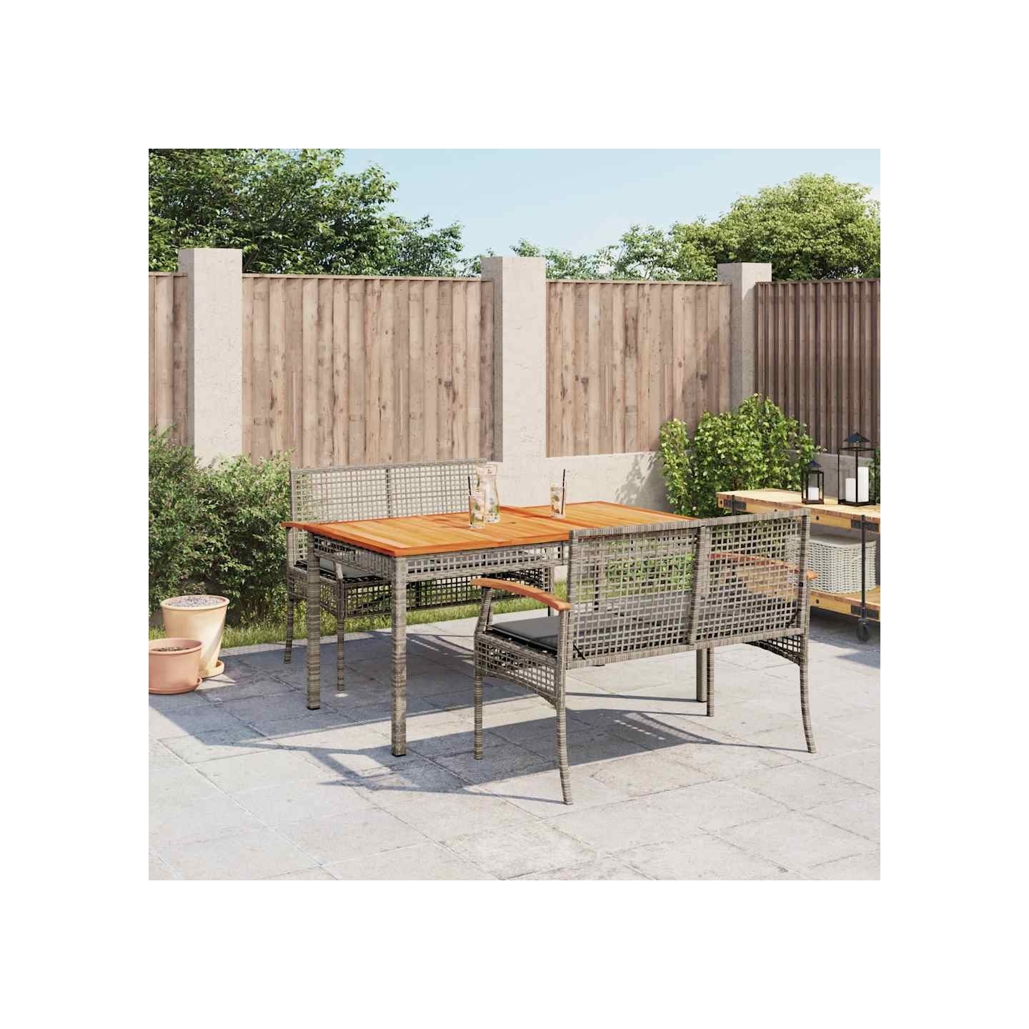 Ensemble à manger de jardin 3 pcs coussins gris résine tressée
