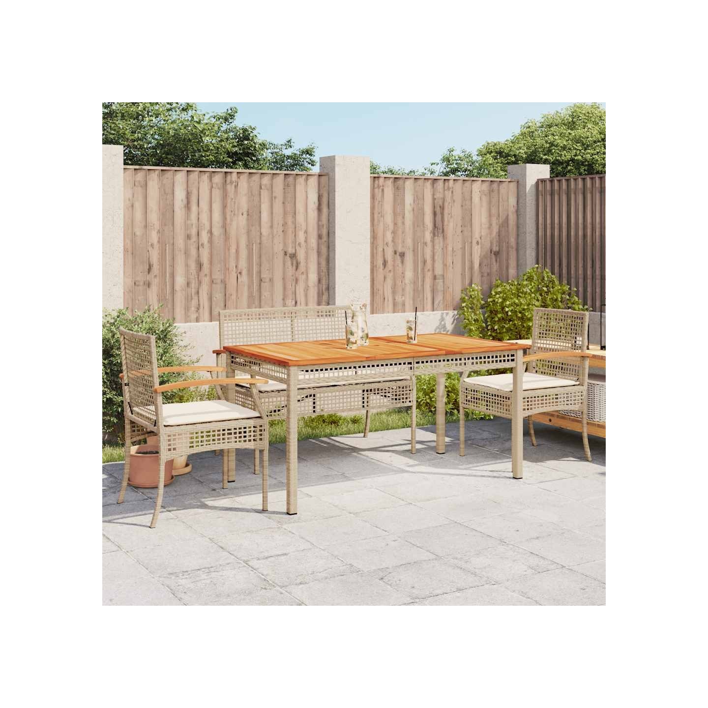 Ensemble à manger de jardin avec coussins 5pcs Beige poly rotin