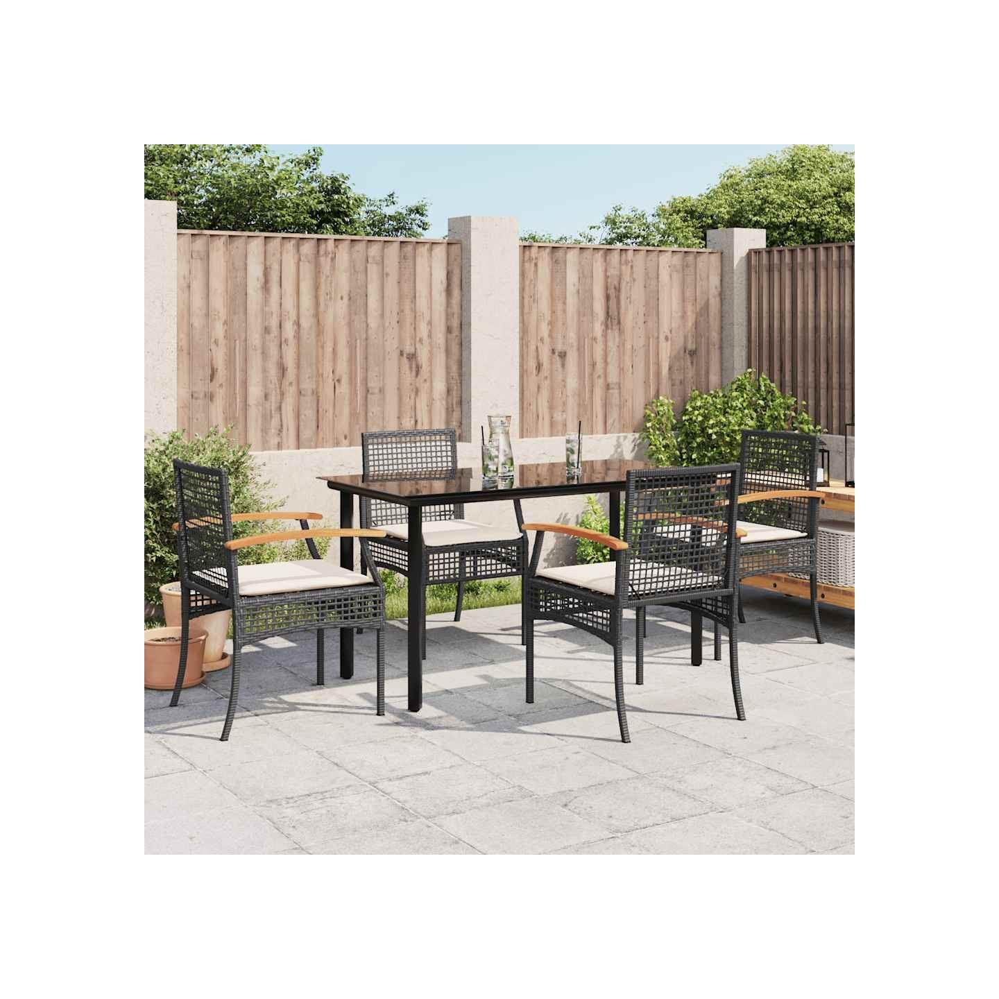 Ensemble à manger de jardin coussins 5pcs Noir Résine tressée