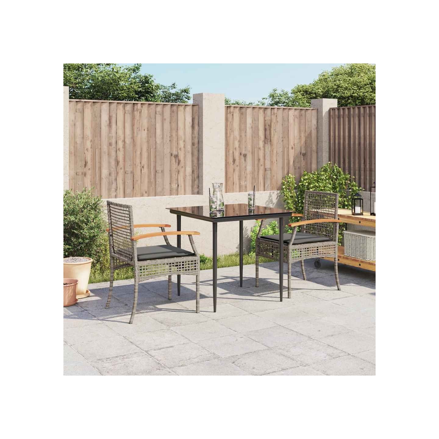 Ensemble à manger de jardin 3 pcs coussins gris résine tressée