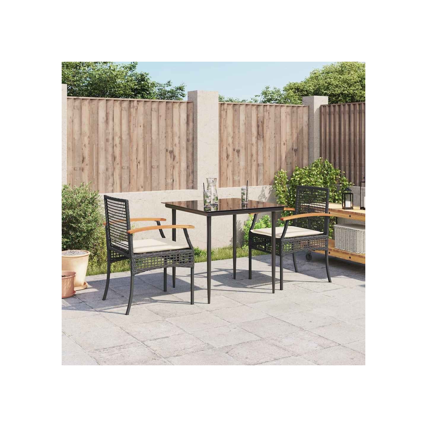 Ensemble à manger de jardin avec coussins 3 pcs Noir