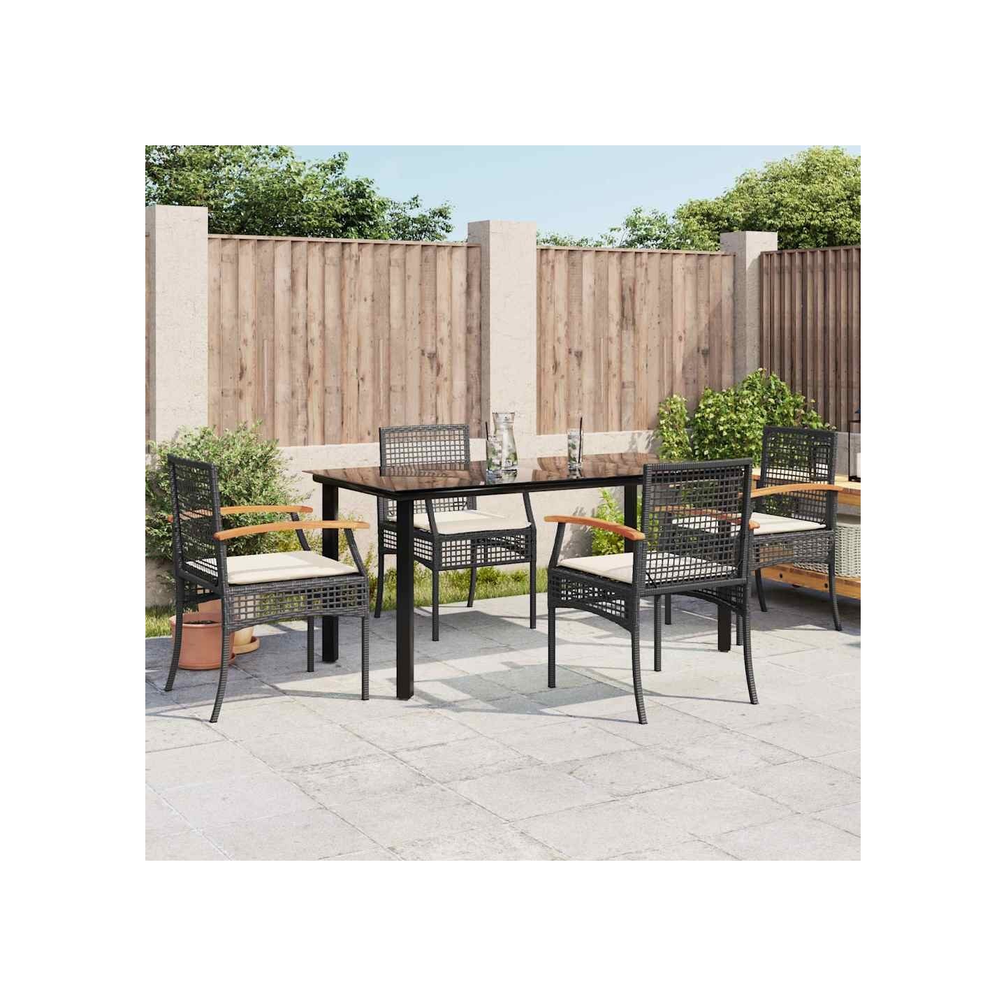 Ensemble à manger de jardin coussins 5pcs Noir Résine tressée