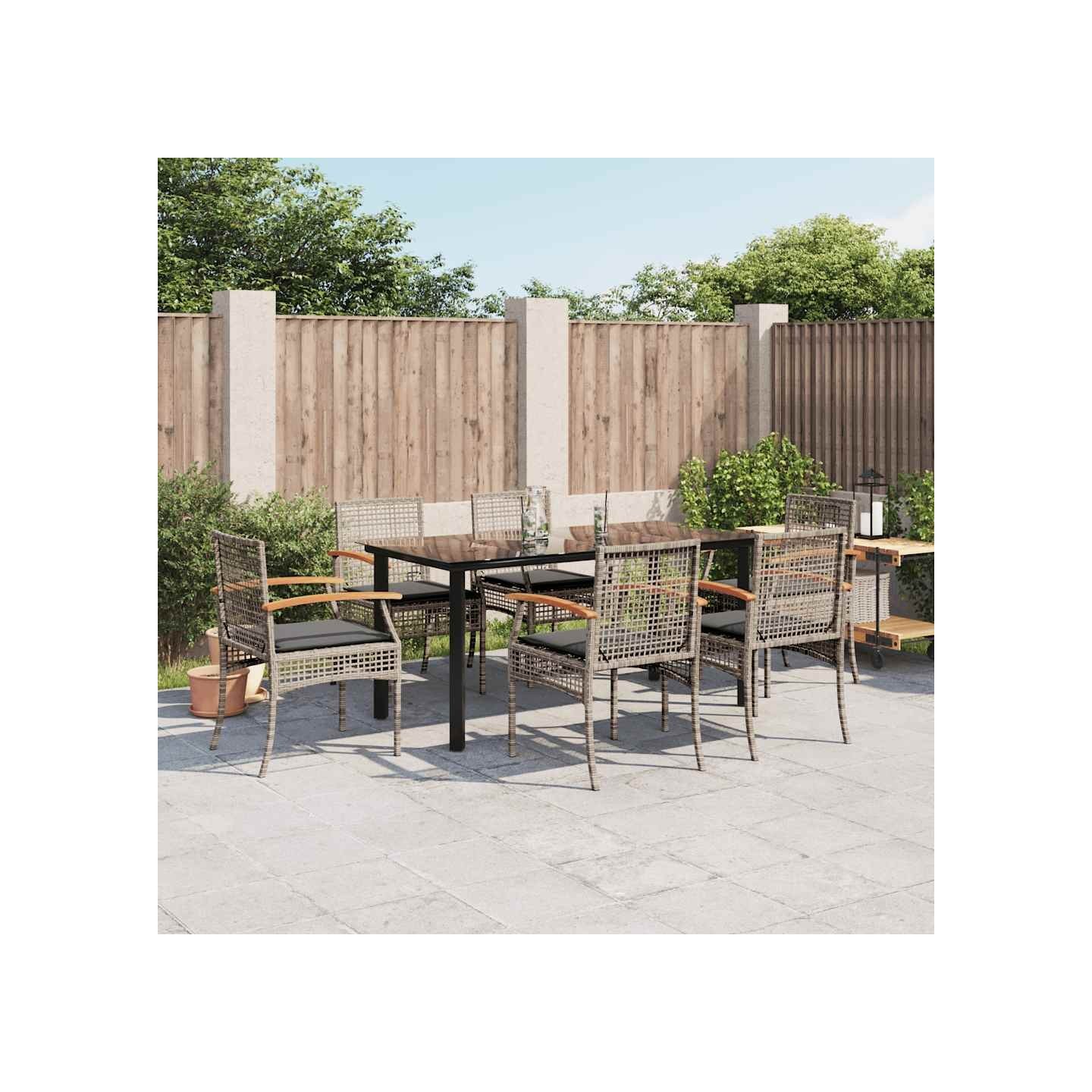 Ensemble à manger de jardin et coussins 7 pcs gris rotin