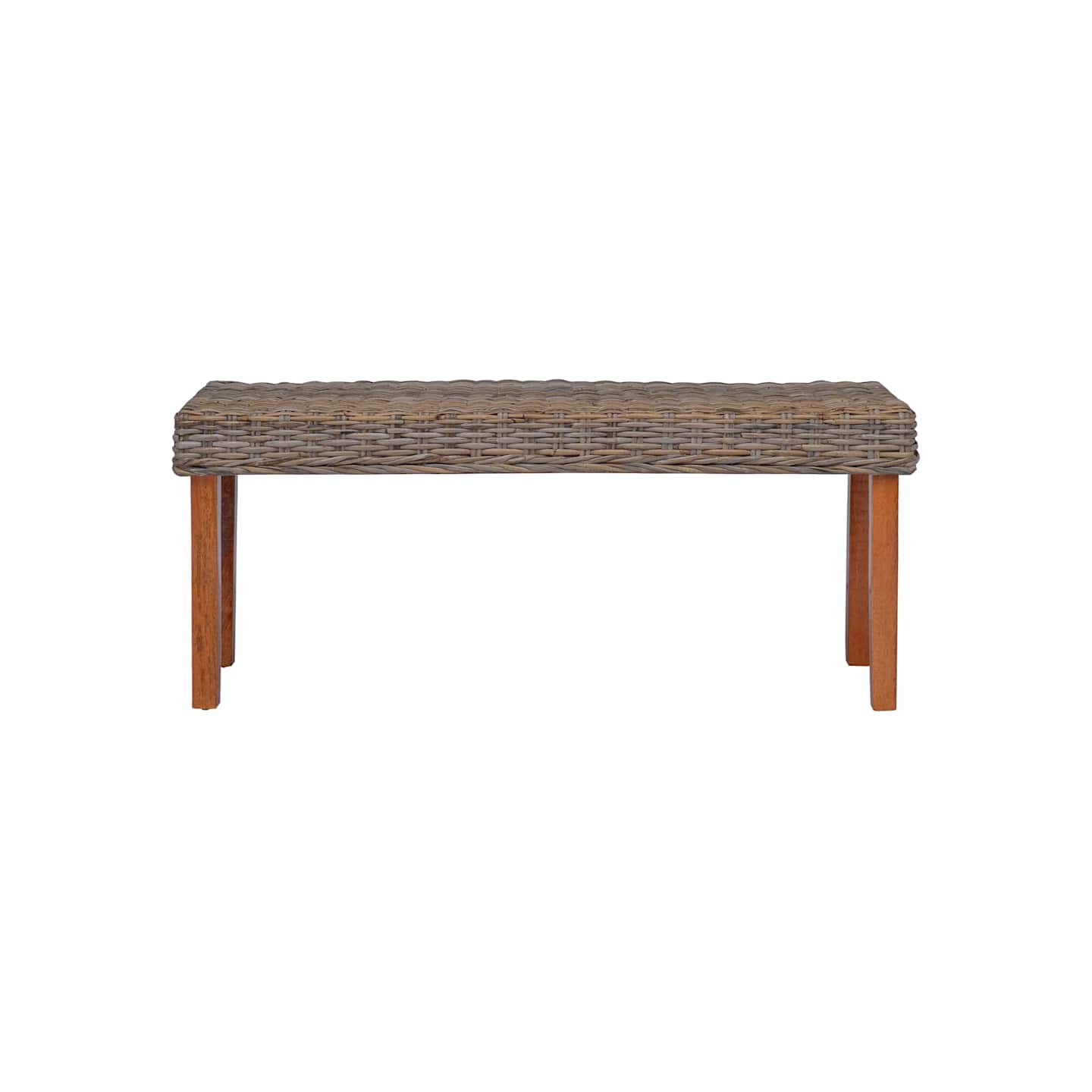 Banc 110 cm Rotin naturel kubu et bois d'acajou massif