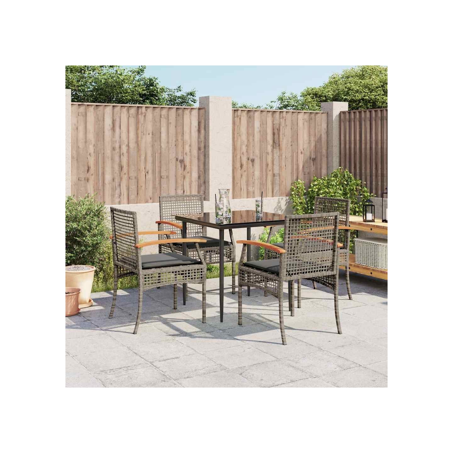 Ensemble à manger de jardin 5 pcs coussins gris résine tressée