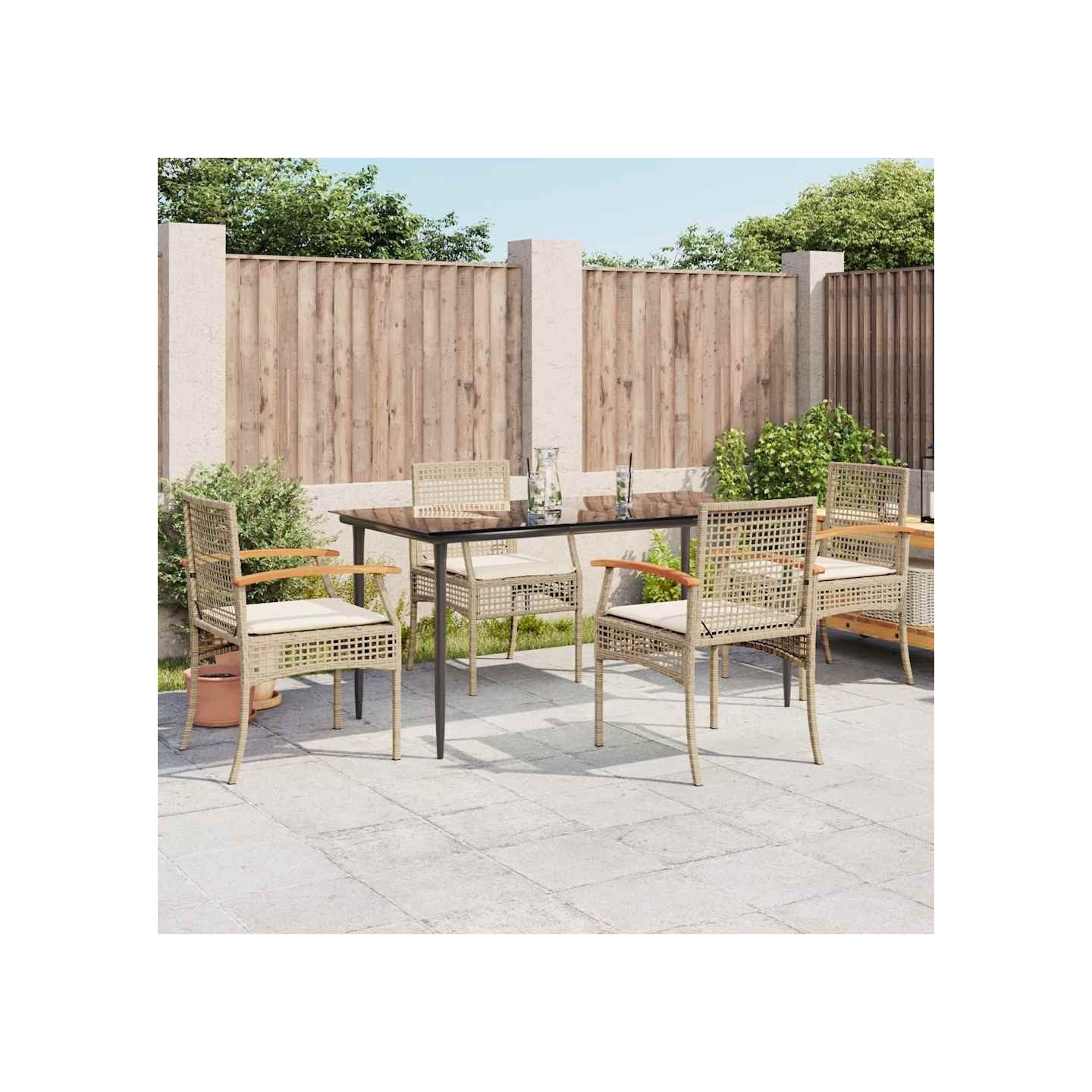 Ensemble à manger de jardin avec coussins 5pcs Beige poly rotin