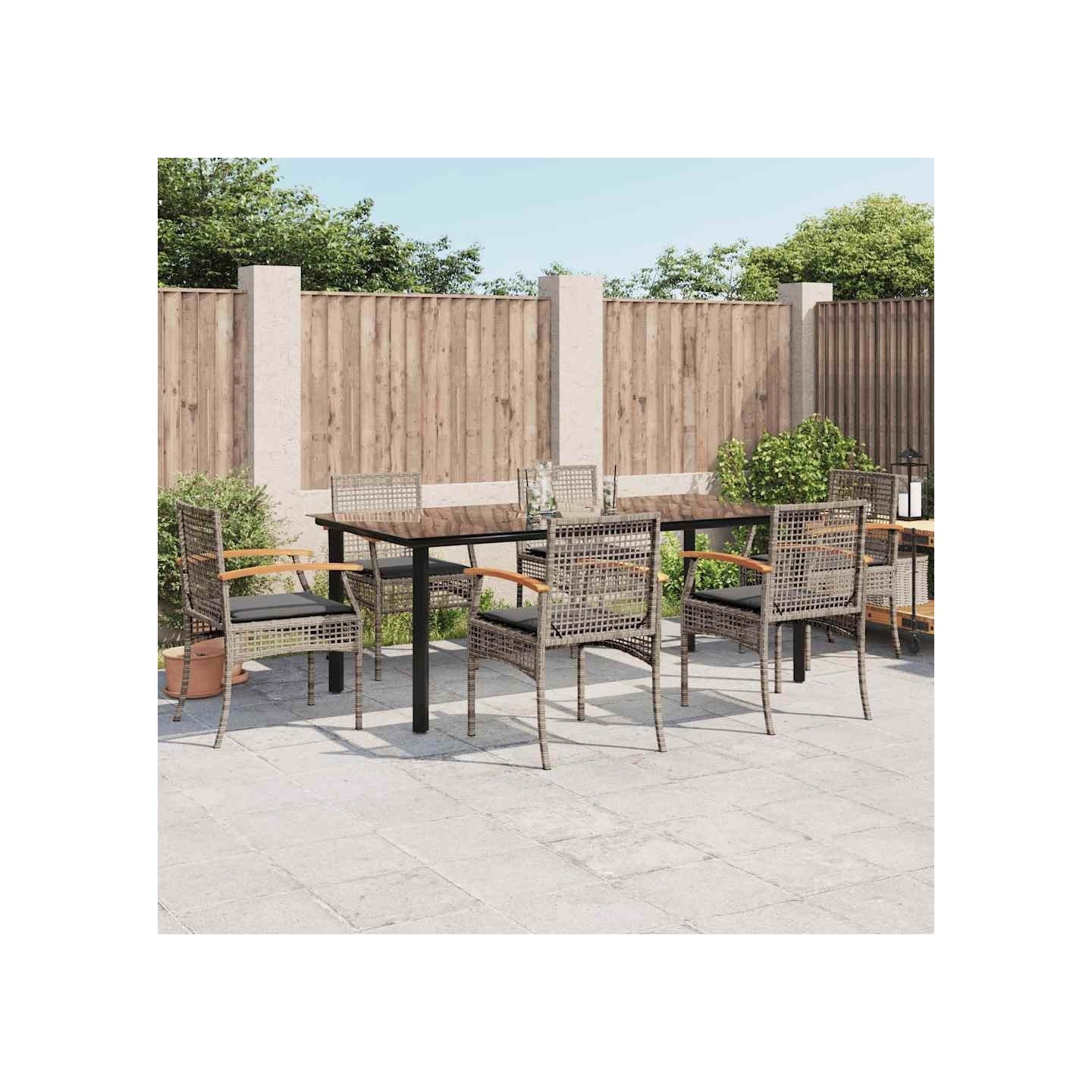 Ensemble à manger de jardin et coussins 7 pcs gris rotin