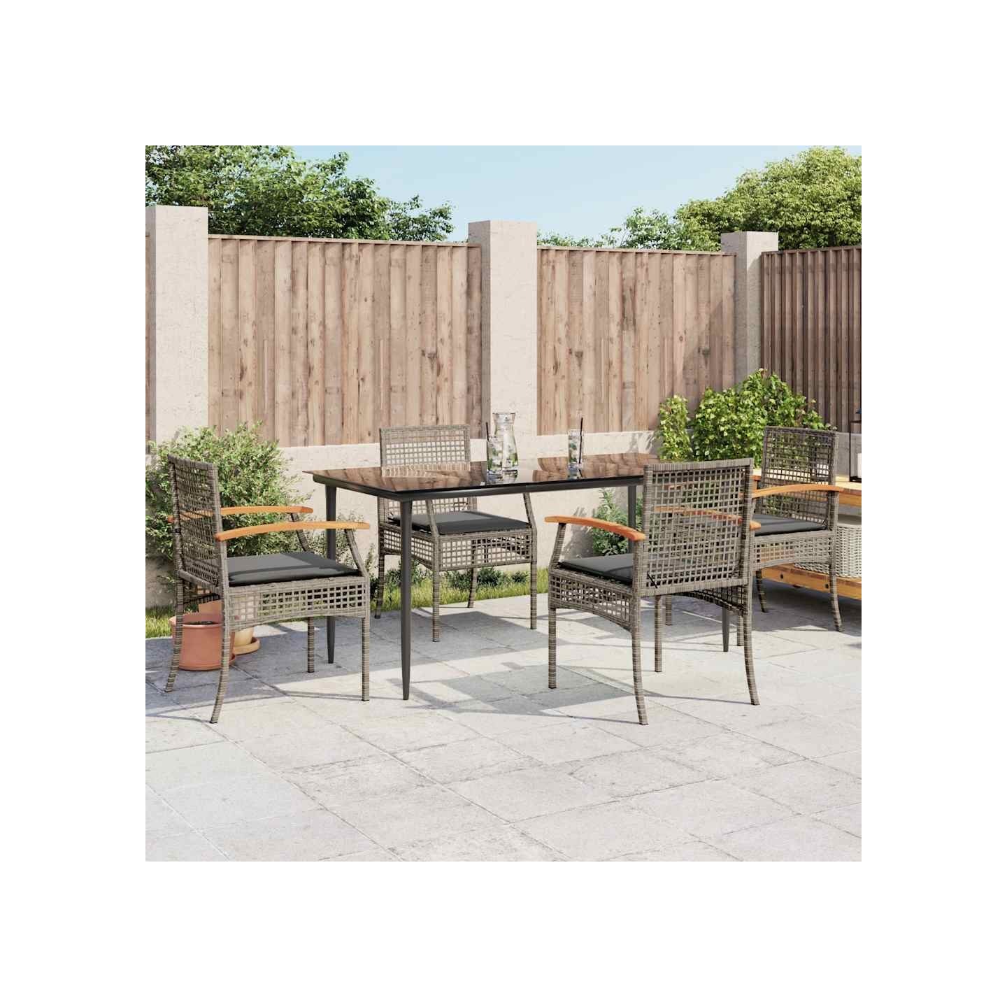 Ensemble à manger de jardin 5 pcs coussins gris résine tressée