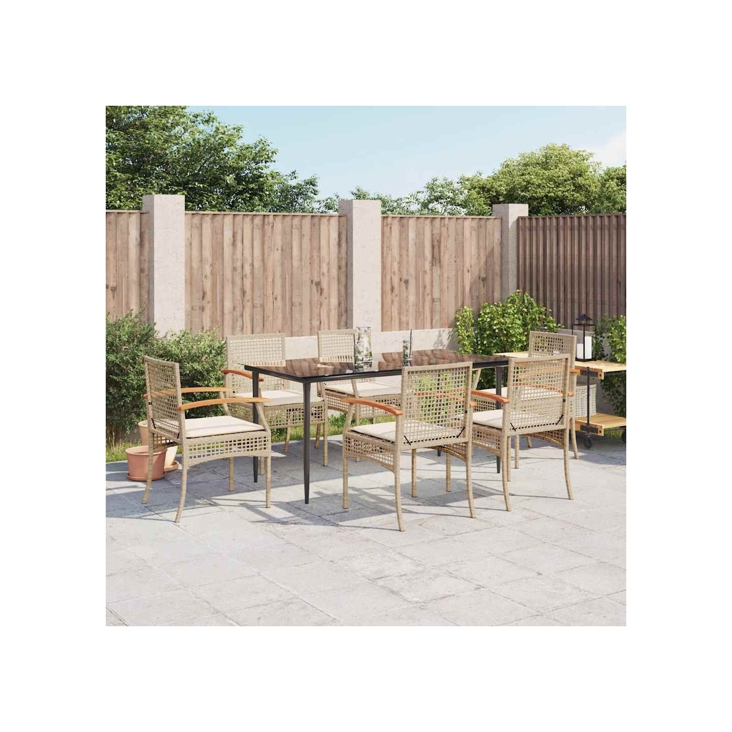 Ensemble à manger de jardin et coussins 7 pcs beige poly rotin
