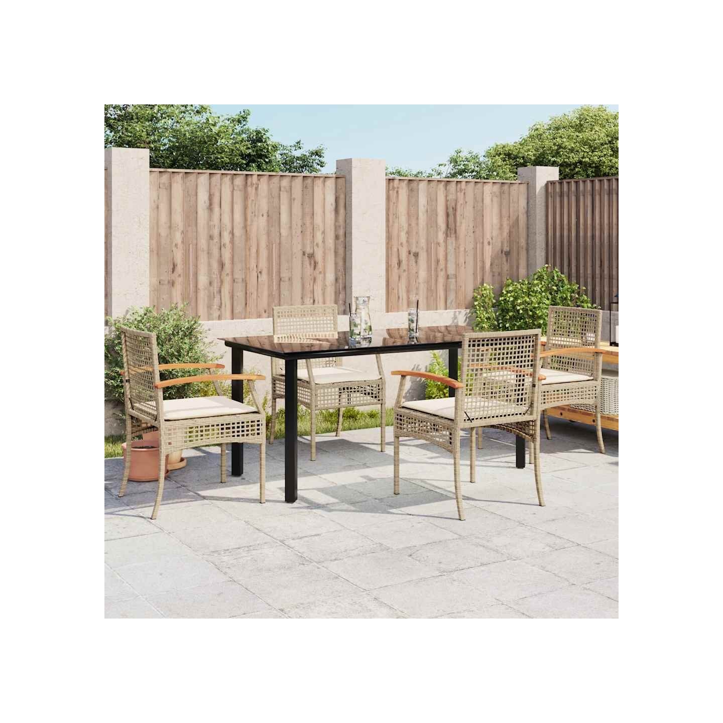 Ensemble à manger de jardin avec coussins 5pcs Beige poly rotin