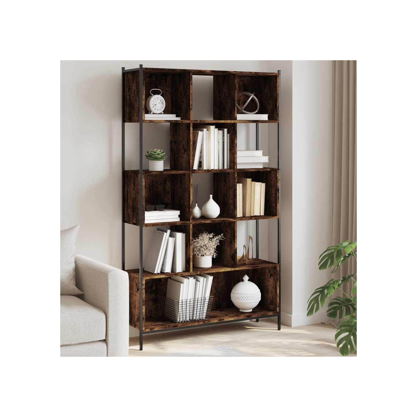 Bibliothèque chêne fumé 102x28x172 cm bois d'ingénierie