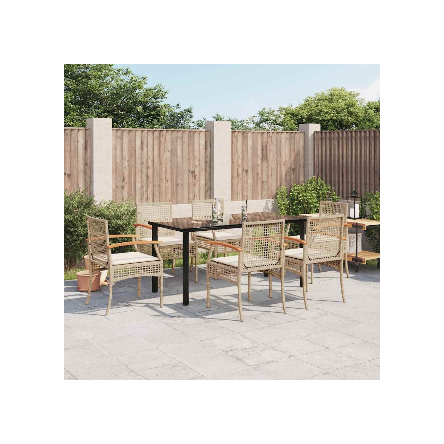 Ensemble à manger de jardin et coussins 7 pcs beige poly rotin