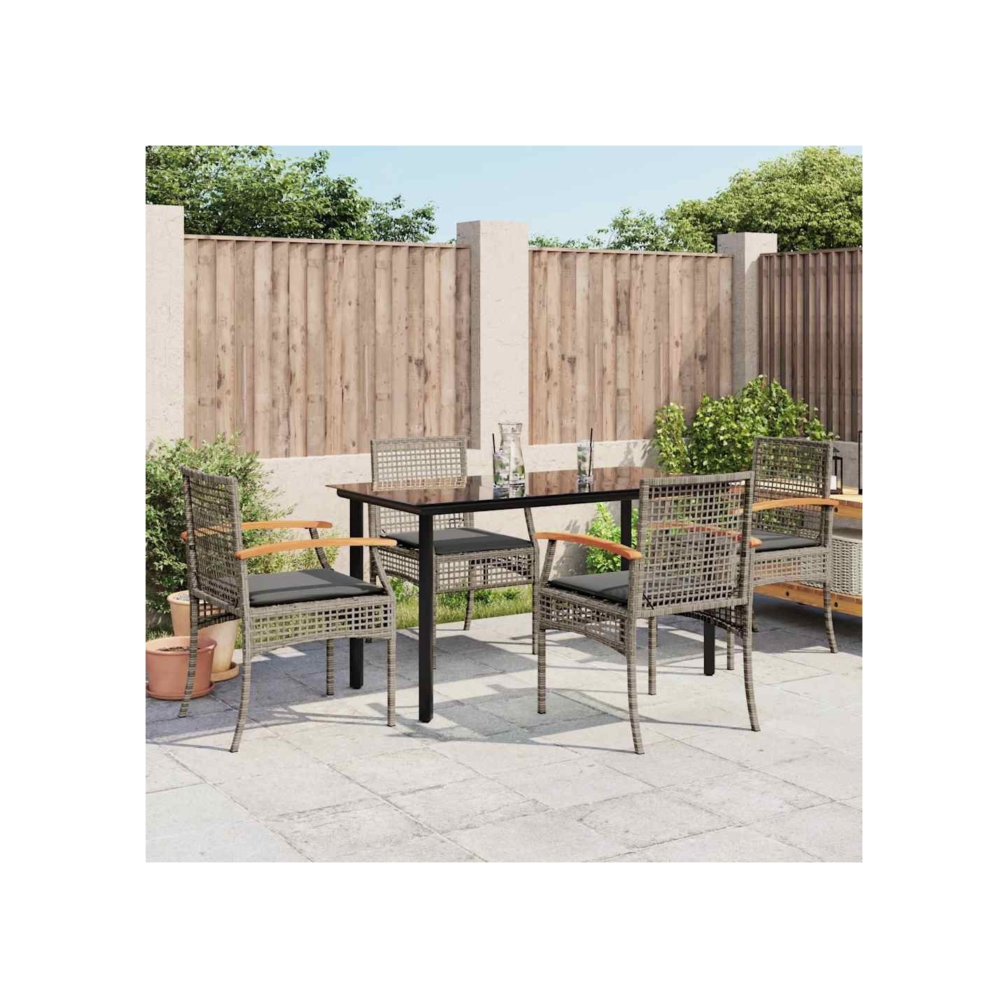 Ensemble à manger de jardin 5 pcs coussins gris résine tressée