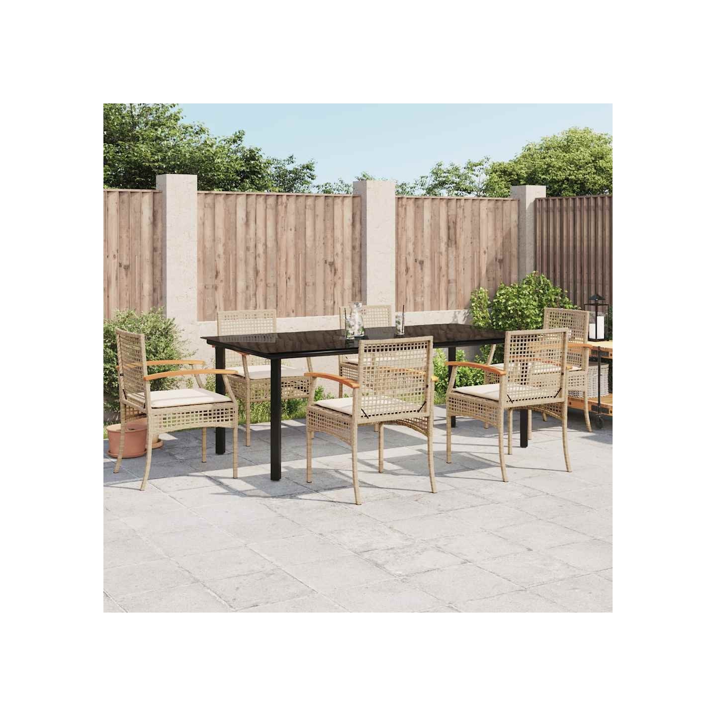 Ensemble à manger de jardin et coussins 7 pcs beige poly rotin