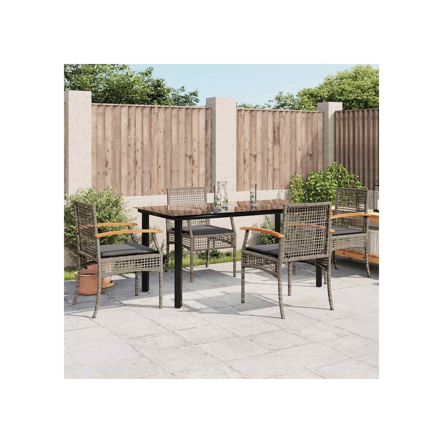 Ensemble à manger de jardin 5 pcs coussins gris résine tressée