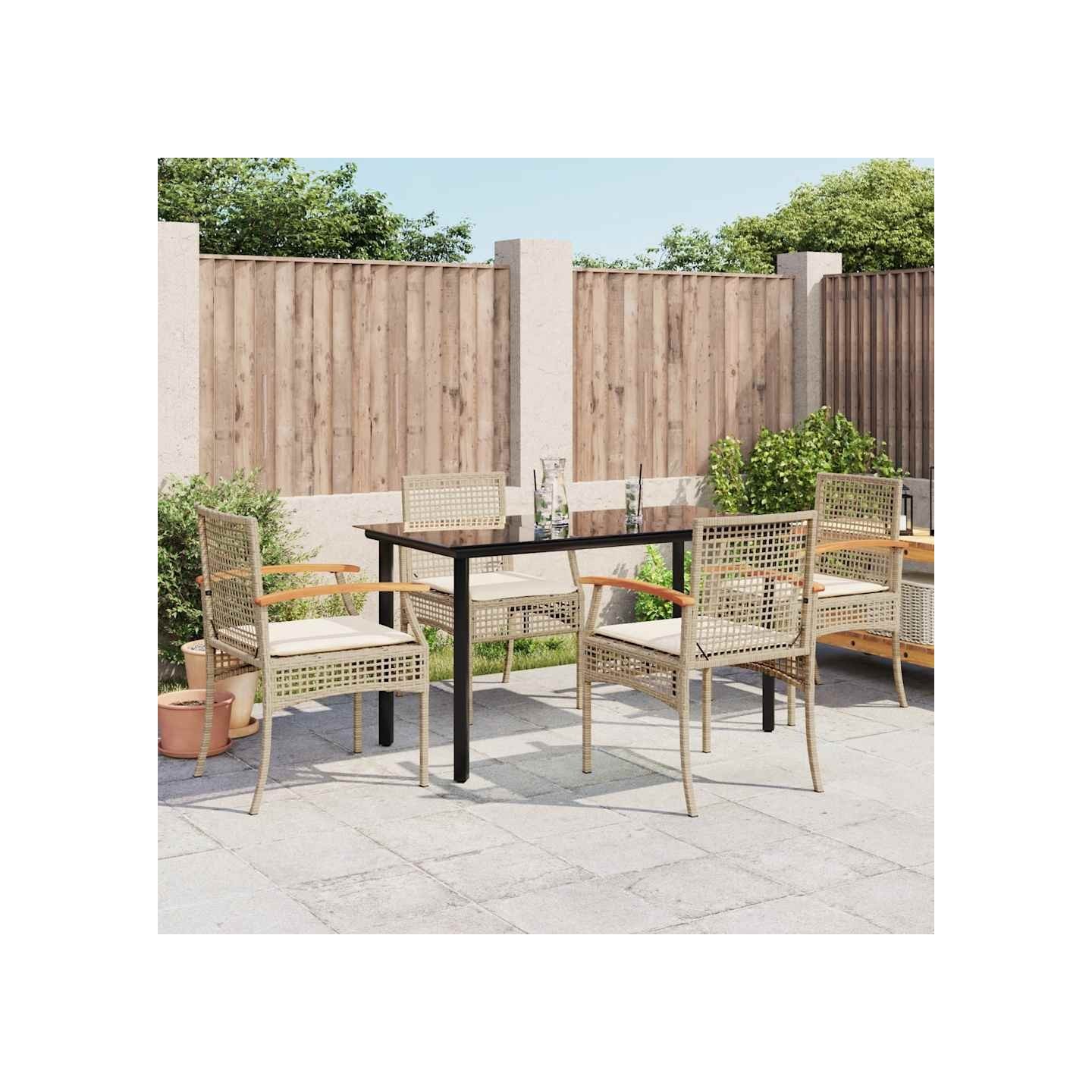 Ensemble à manger de jardin avec coussins 5pcs Beige poly rotin