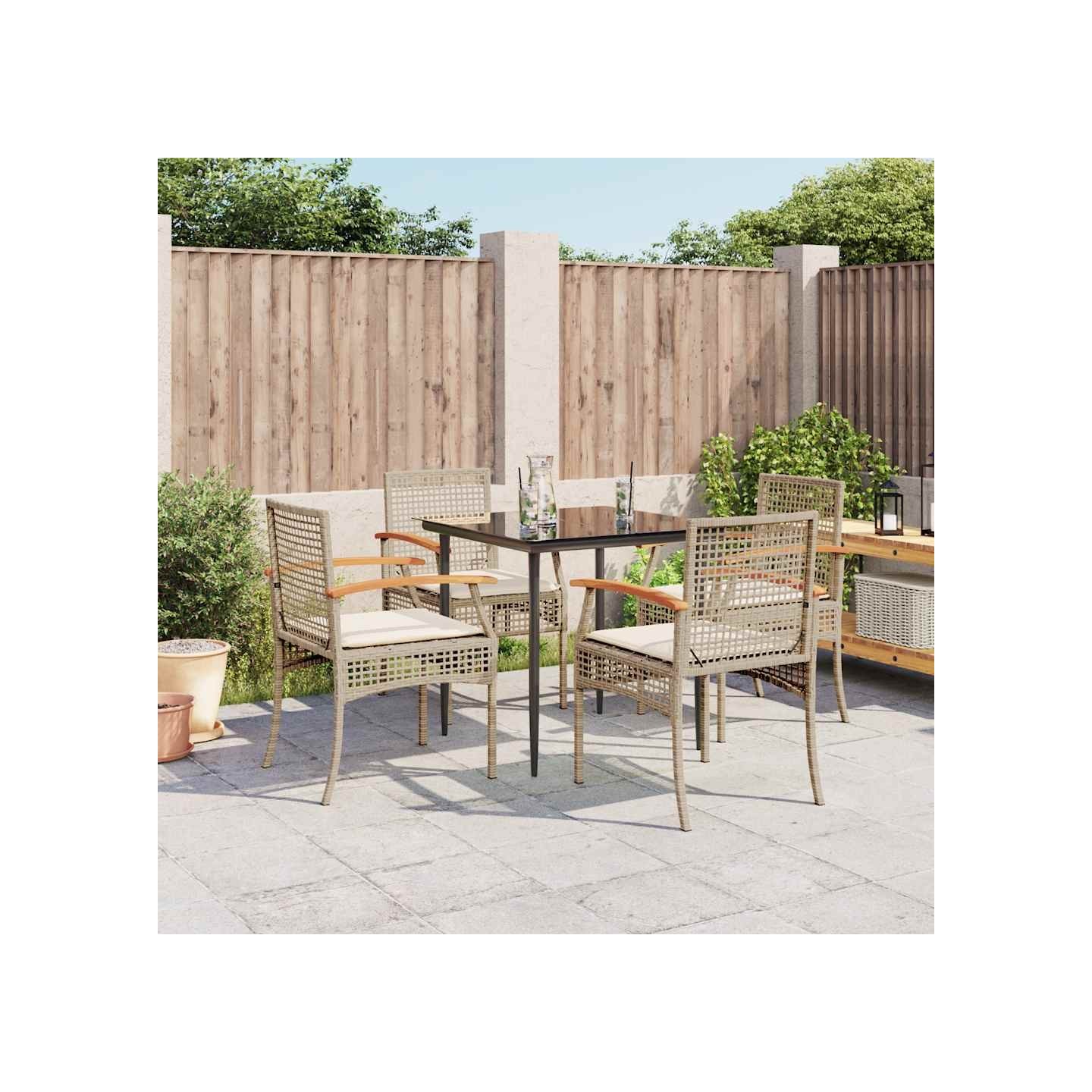 Ensemble à manger de jardin avec coussins 5pcs Beige poly rotin