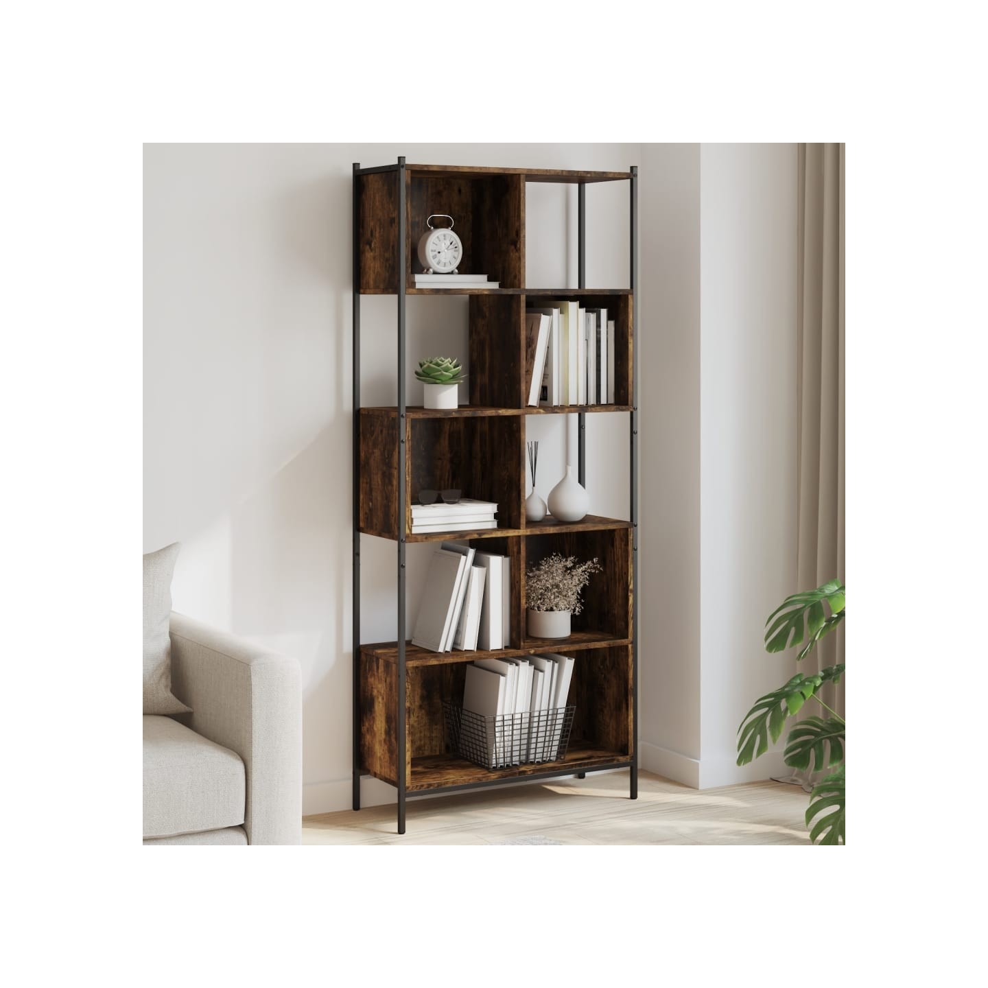 Bibliothèque chêne fumé 72x28x172 cm bois d'ingénierie