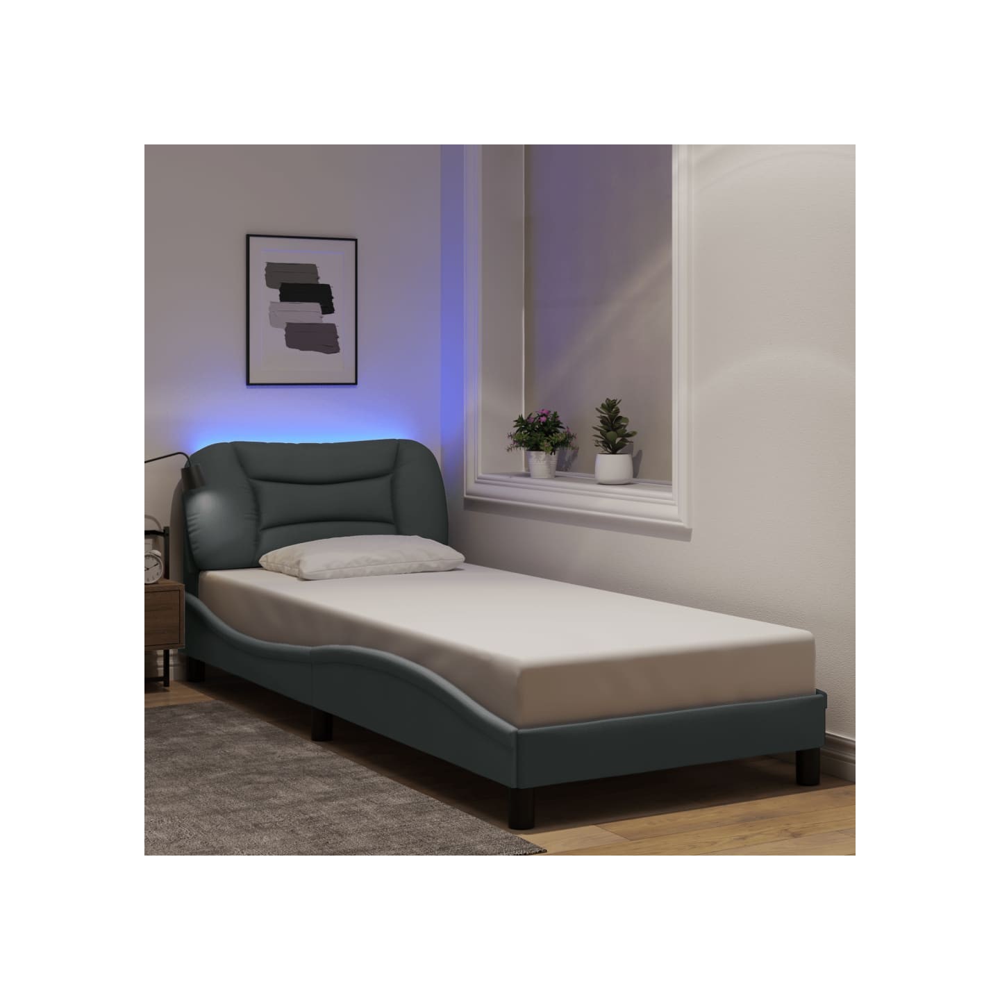 Cadre de lit avec LED sans matelas Hvar gris clair 90x190 cm tissu