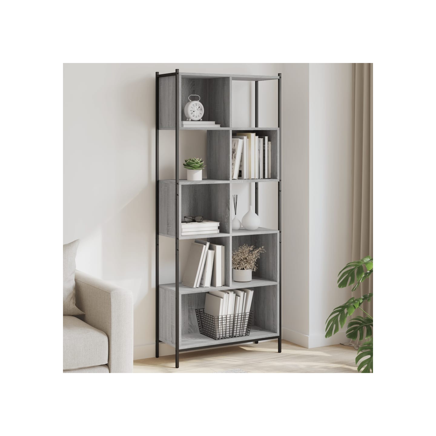 Bibliothèque sonoma gris 72x28x172 cm bois d'ingénierie