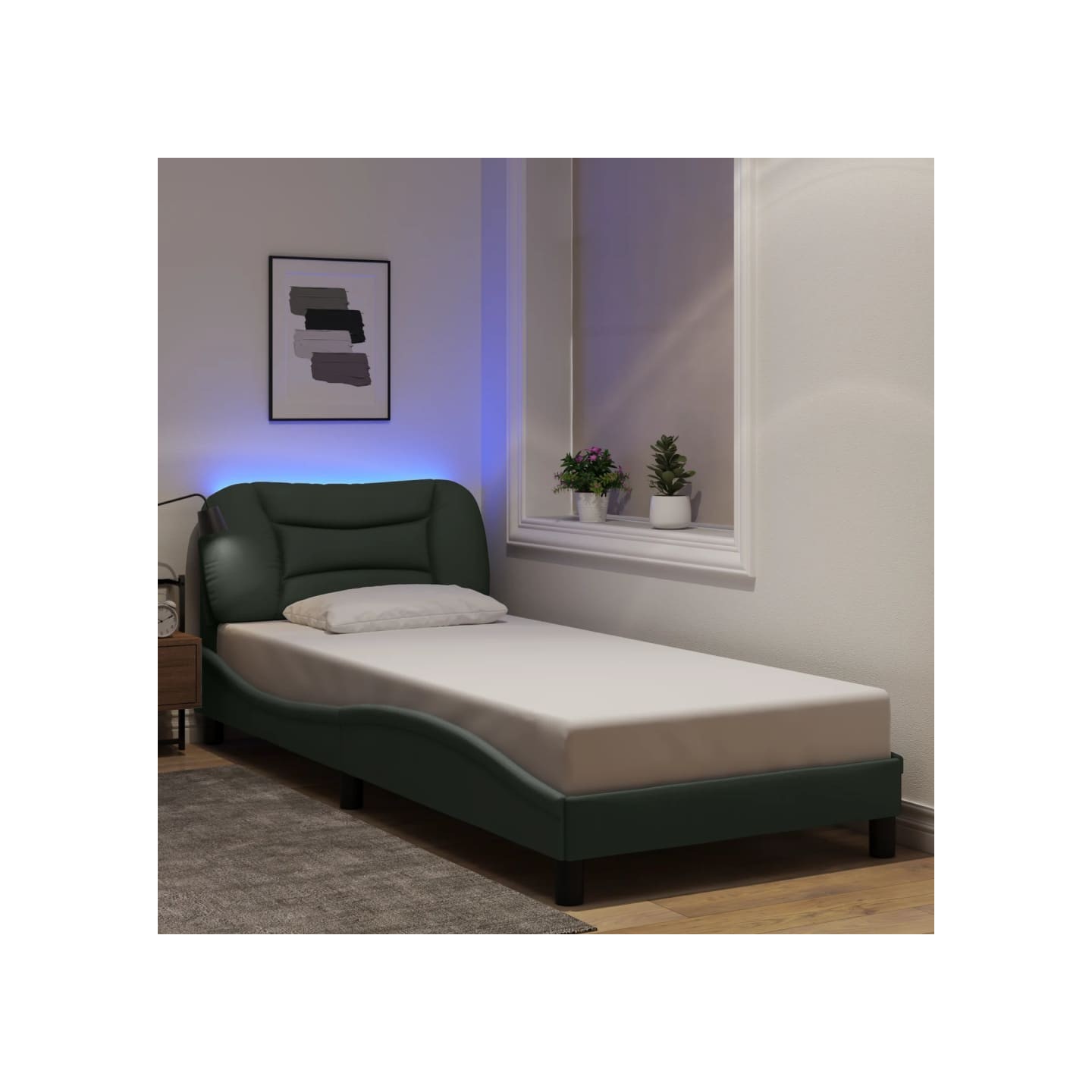 Cadre de lit avec LED sans matelas Hvar gris foncé 90x190 cm tissu