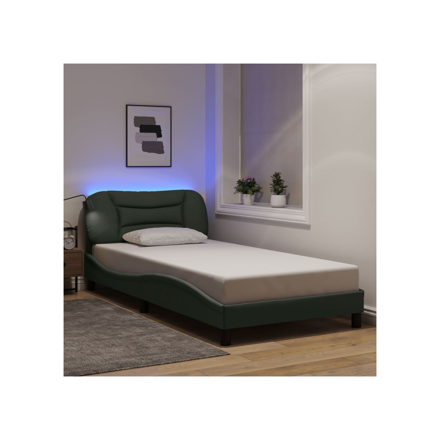 Cadre de lit avec LED sans matelas Hvar gris foncé 100x200 cm tissu