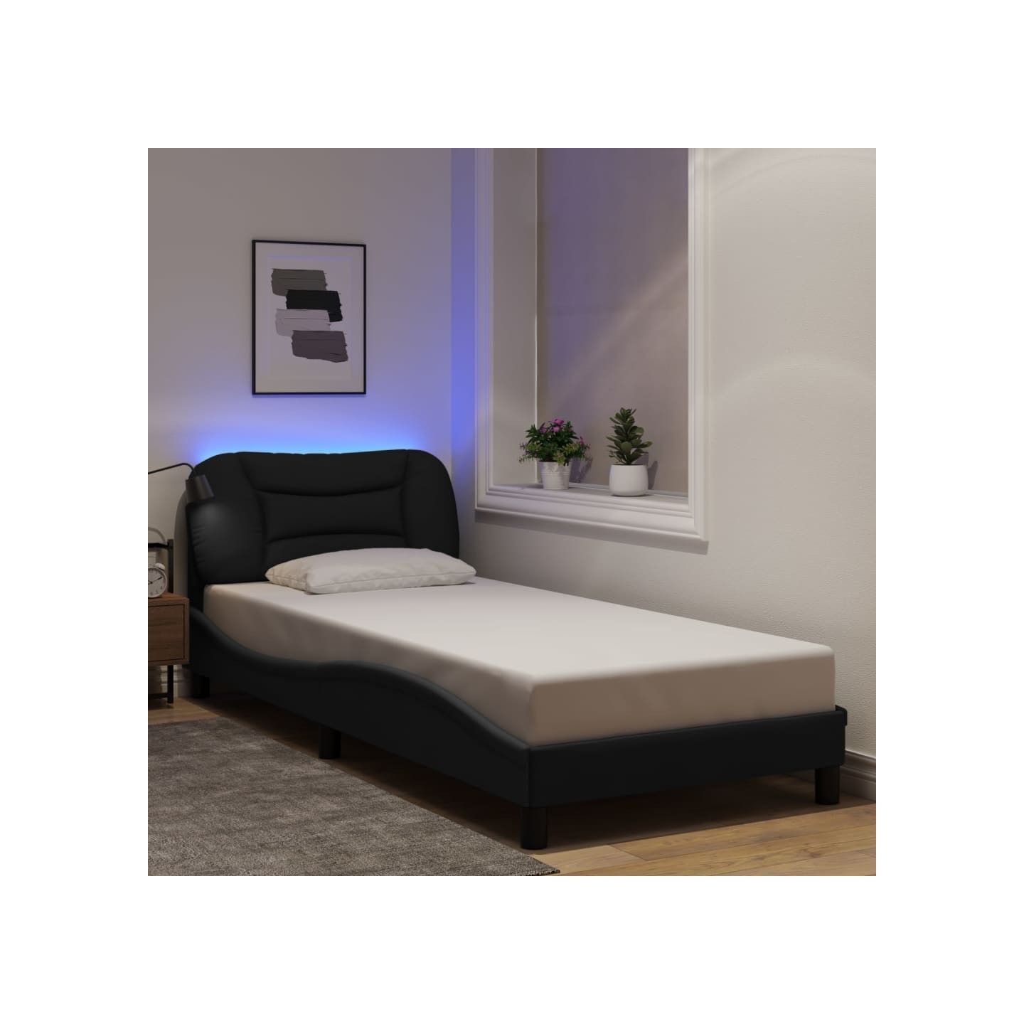 Cadre de lit avec LED sans matelas Hvar noir 90x190 cm tissu