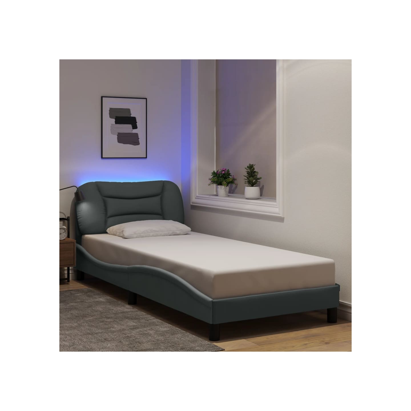 Cadre de lit avec LED sans matelas Hvar gris clair 90x200 cm tissu