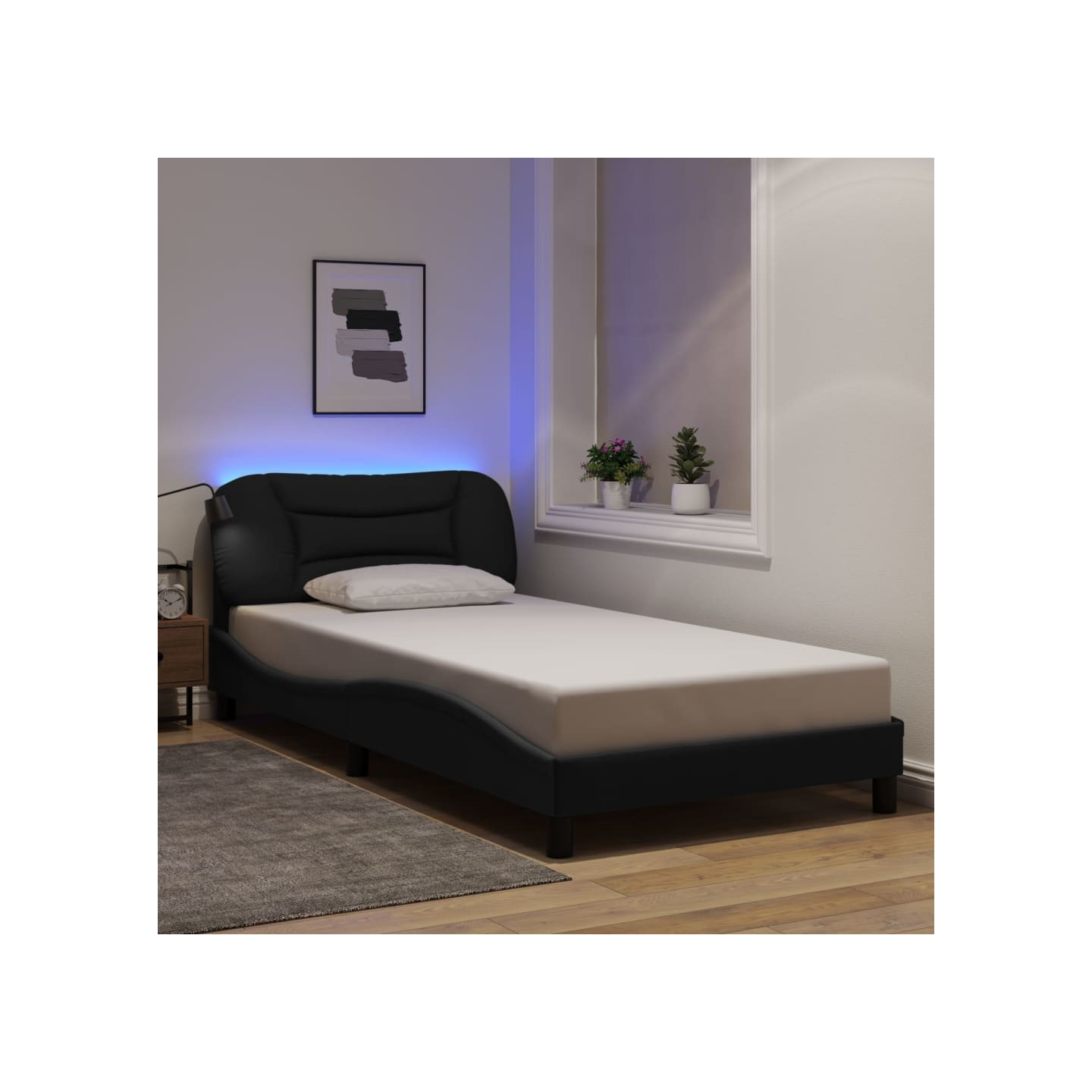 Cadre de lit avec LED sans matelas Hvar noir 100x200 cm tissu