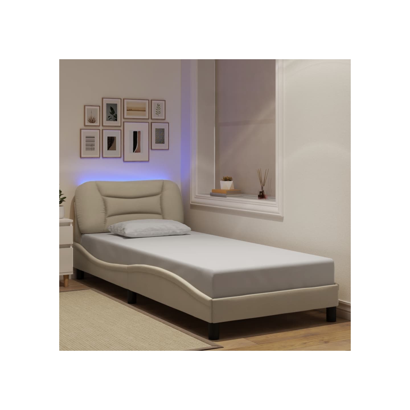 Cadre de lit avec LED sans matelas Hvar crème 90x200 cm tissu