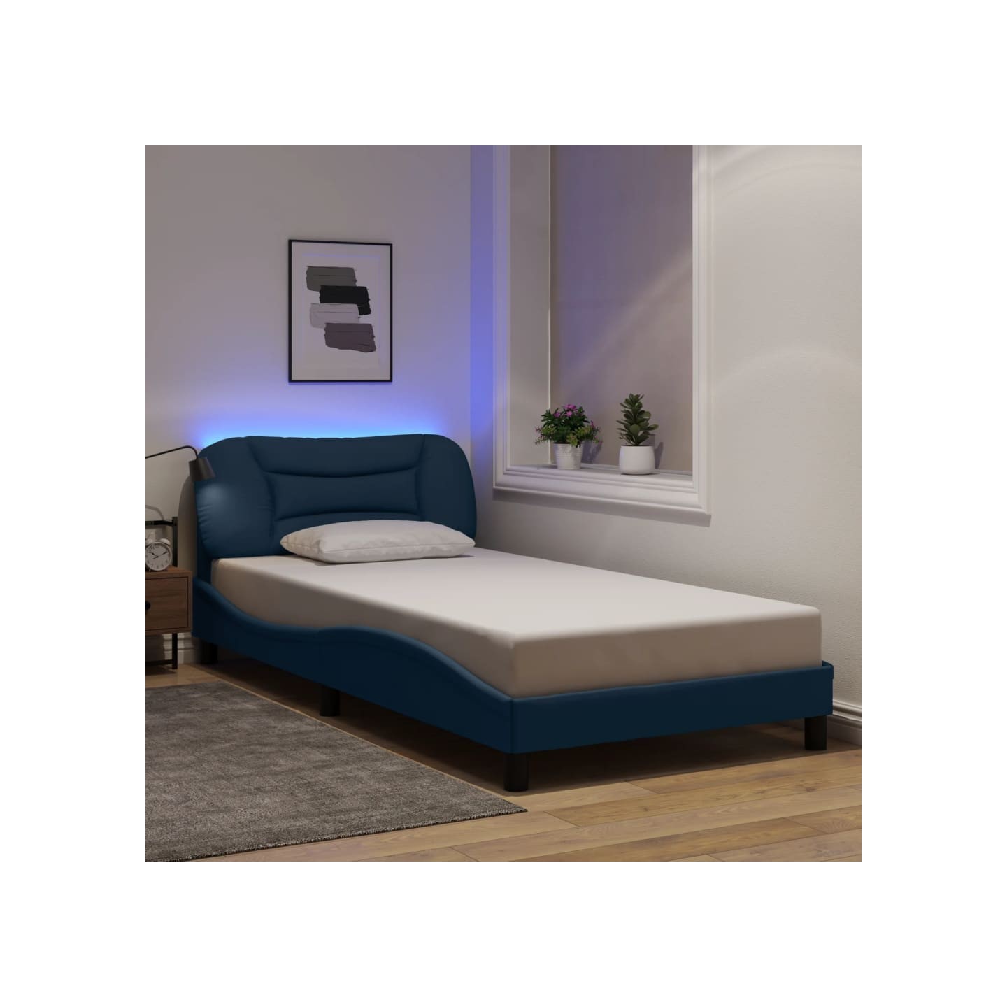 Cadre de lit avec LED sans matelas Hvar bleu 100x200 cm tissu
