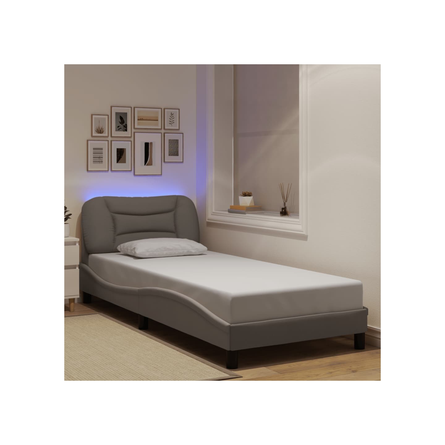 Cadre de lit avec LED sans matelas Hvar taupe 90x190 cm tissu