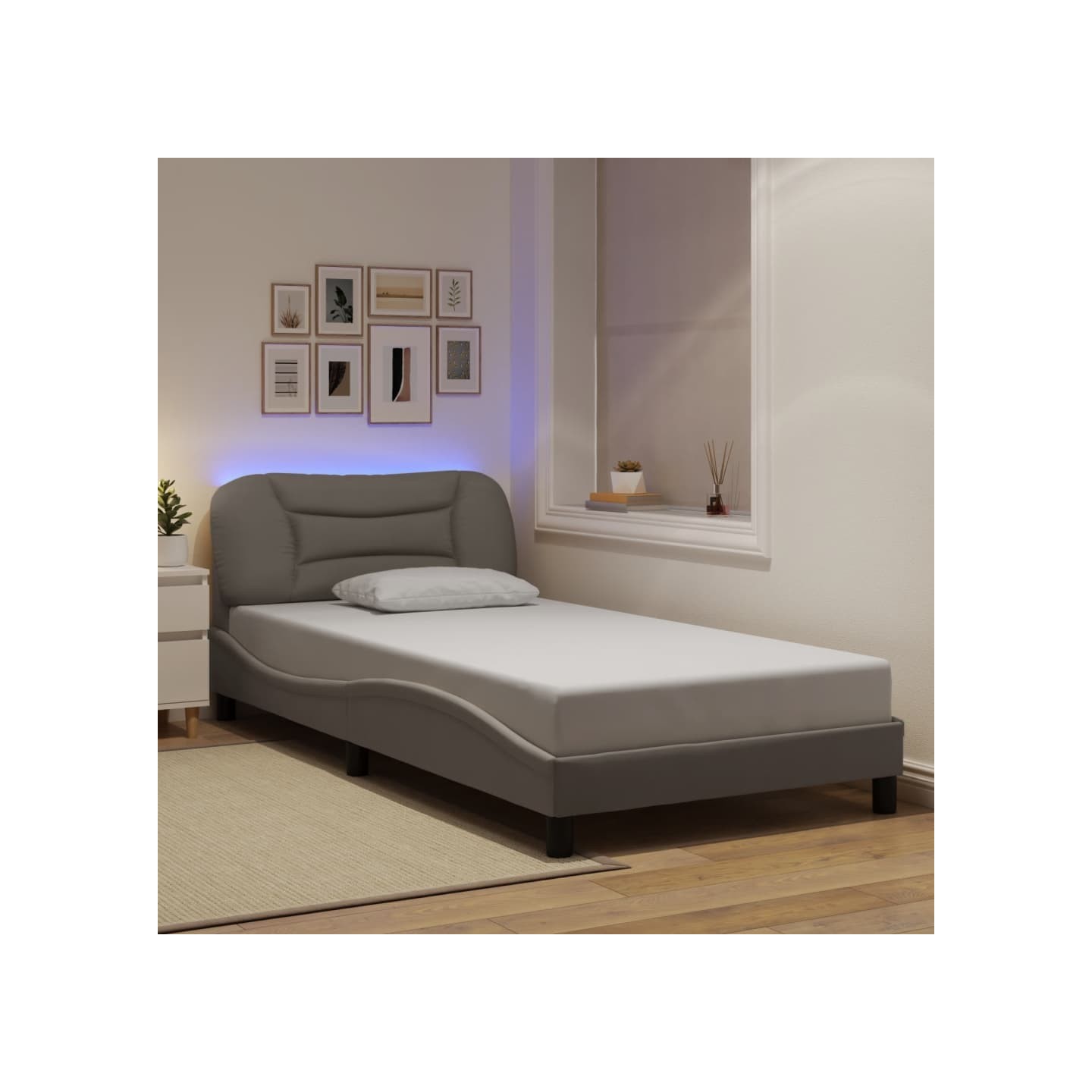 Cadre de lit avec LED sans matelas Hvar taupe 100x200 cm tissu