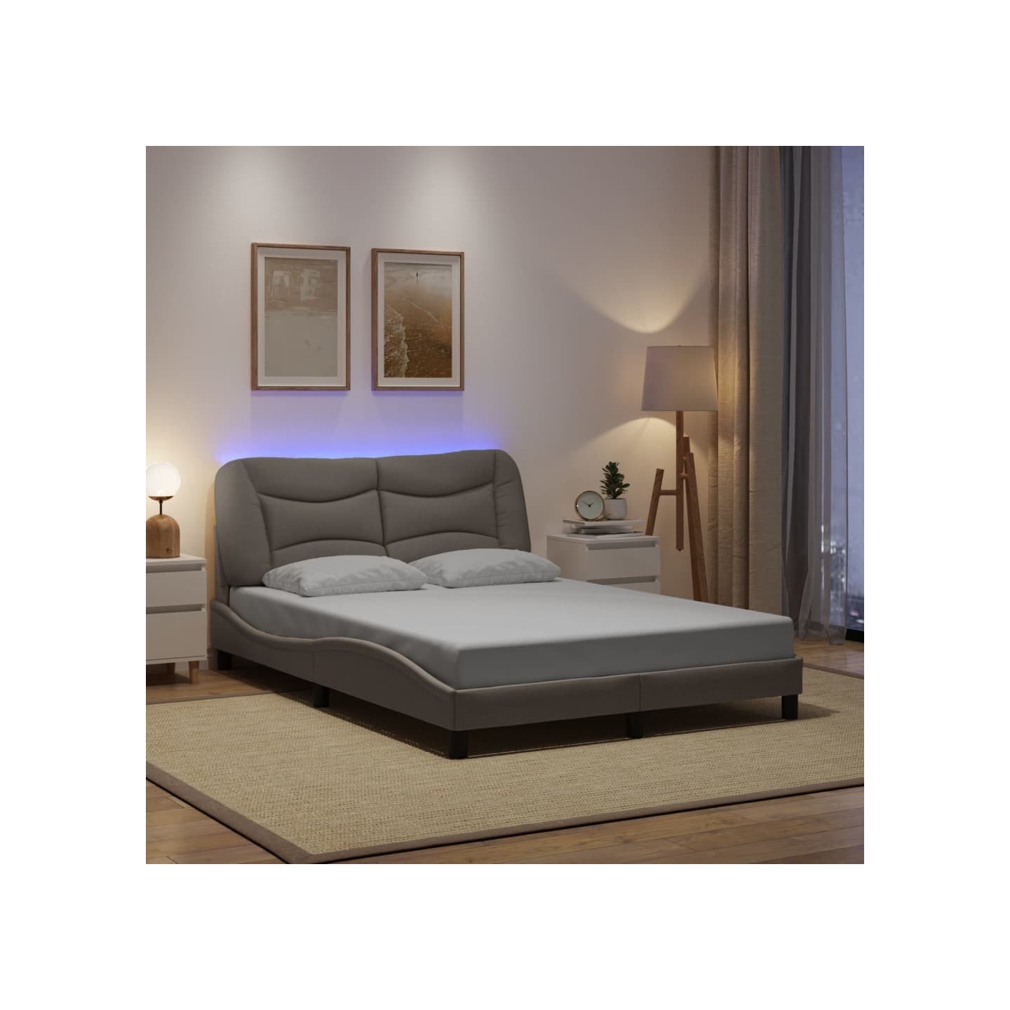 Cadre de lit avec LED sans matelas Hvar taupe 120x200 cm tissu