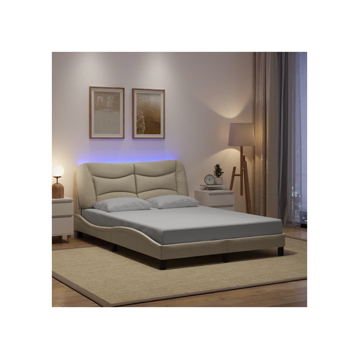 Cadre de lit avec LED sans matelas Hvar crème 120x200 cm tissu