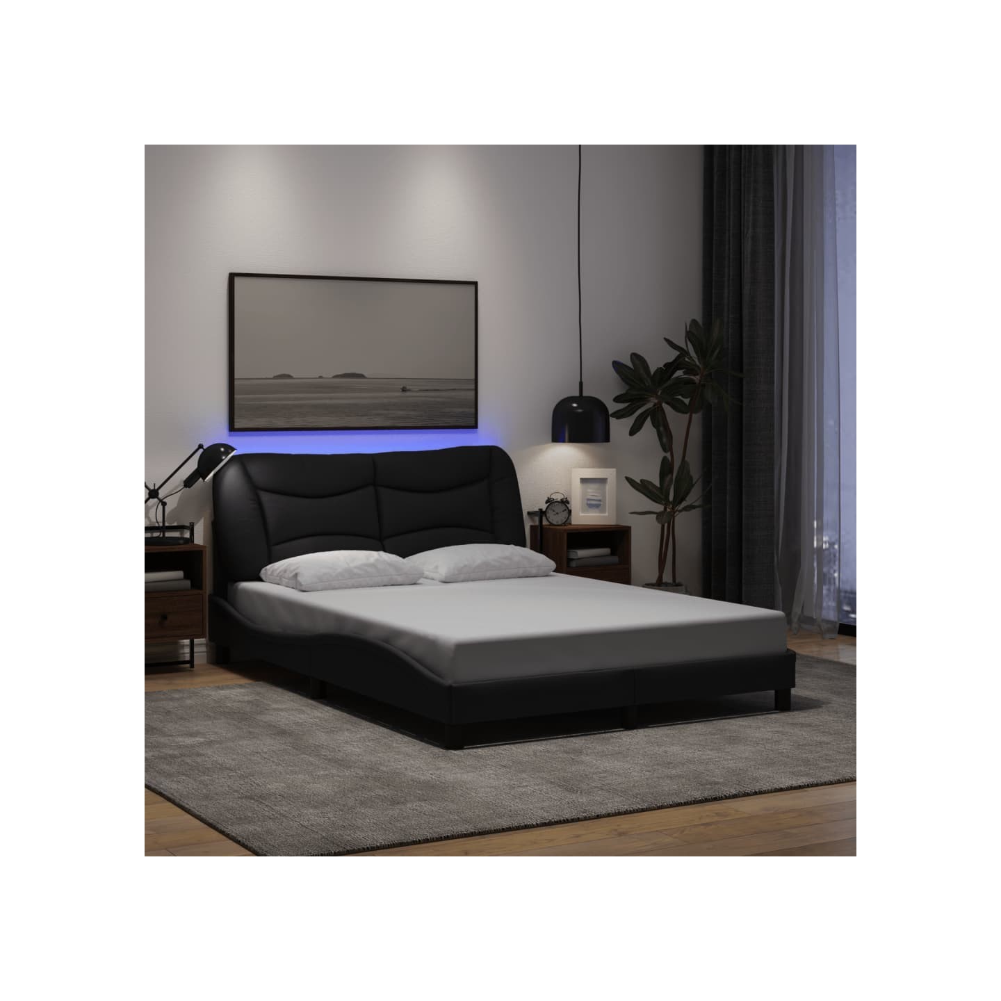 Cadre de lit avec LED sans matelas Hvar noir 120x200 cm tissu