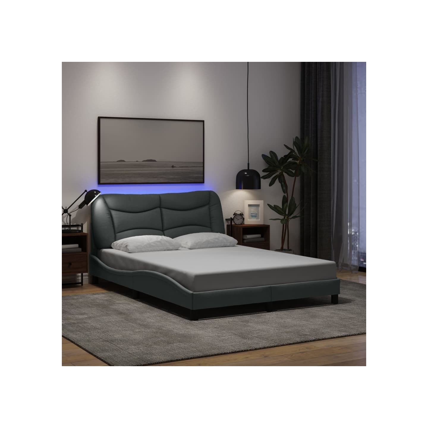 Cadre de lit avec LED sans matelas Hvar gris clair 140x200 cm tissu