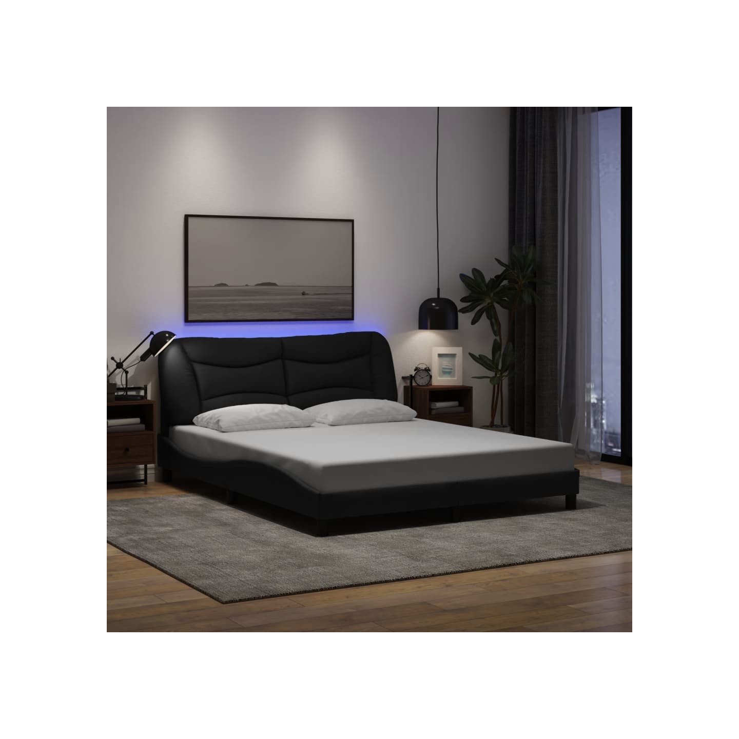 Cadre de lit avec LED sans matelas Hvar noir 160x200 cm tissu