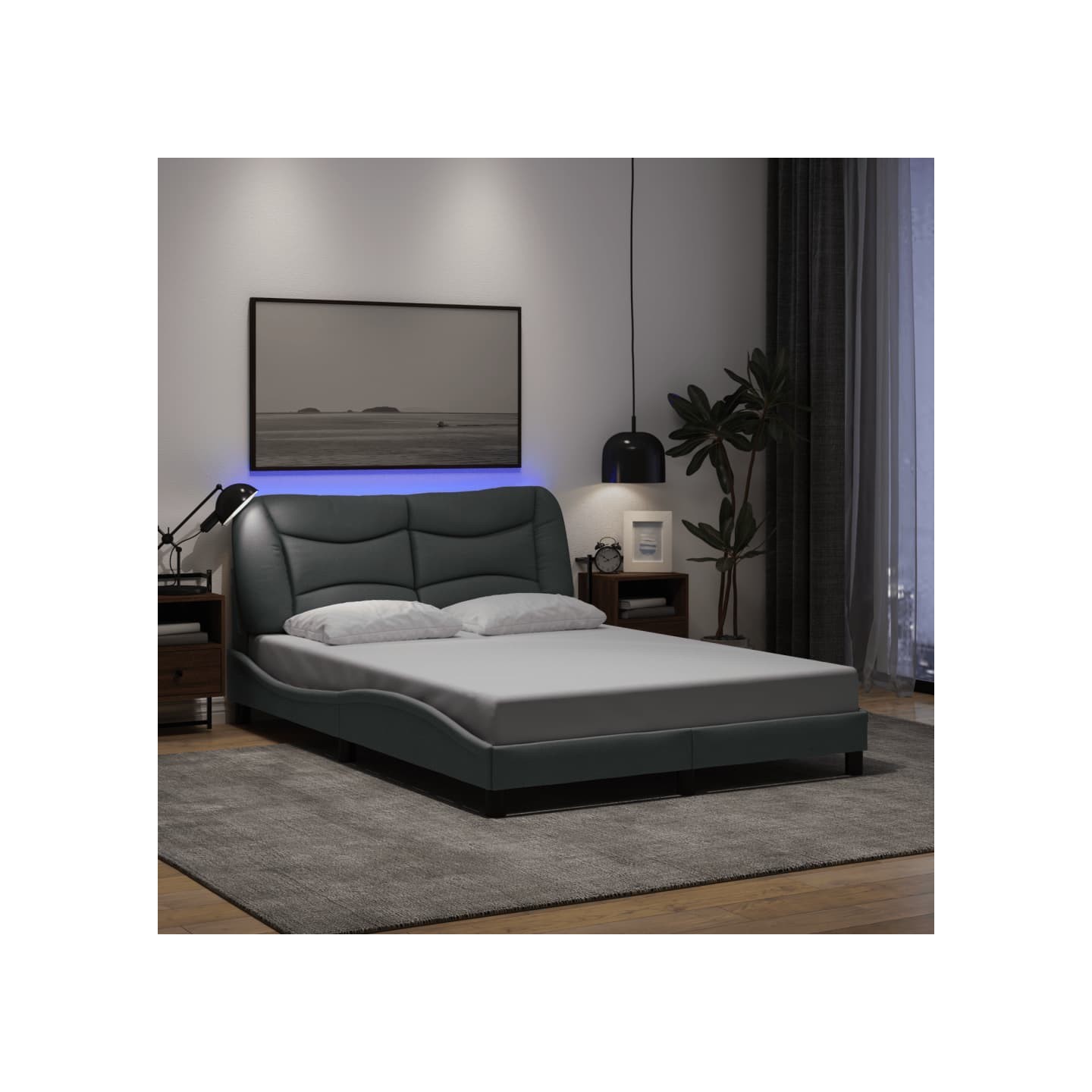 Cadre de lit avec LED sans matelas Hvar gris clair 140x190 cm tissu