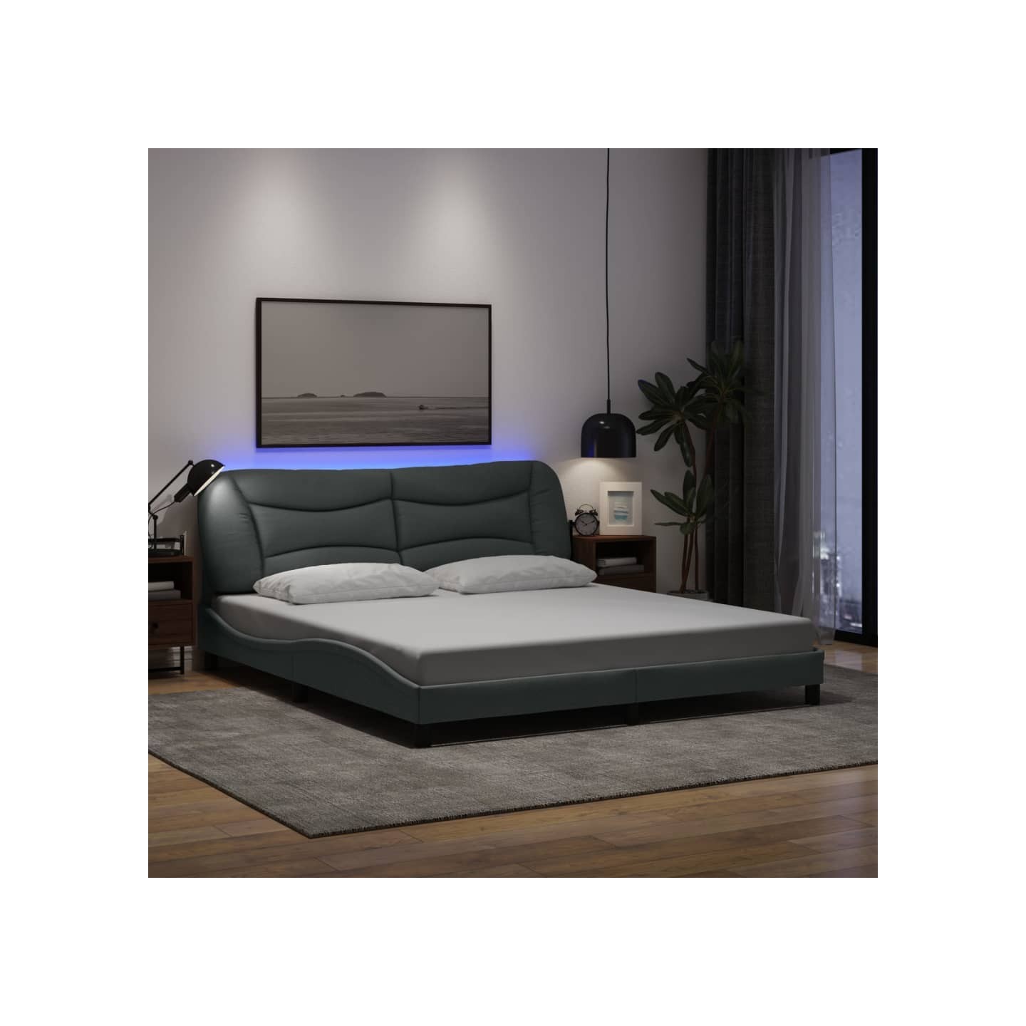 Cadre de lit avec LED sans matelas Hvar gris clair 180x200 cm tissu