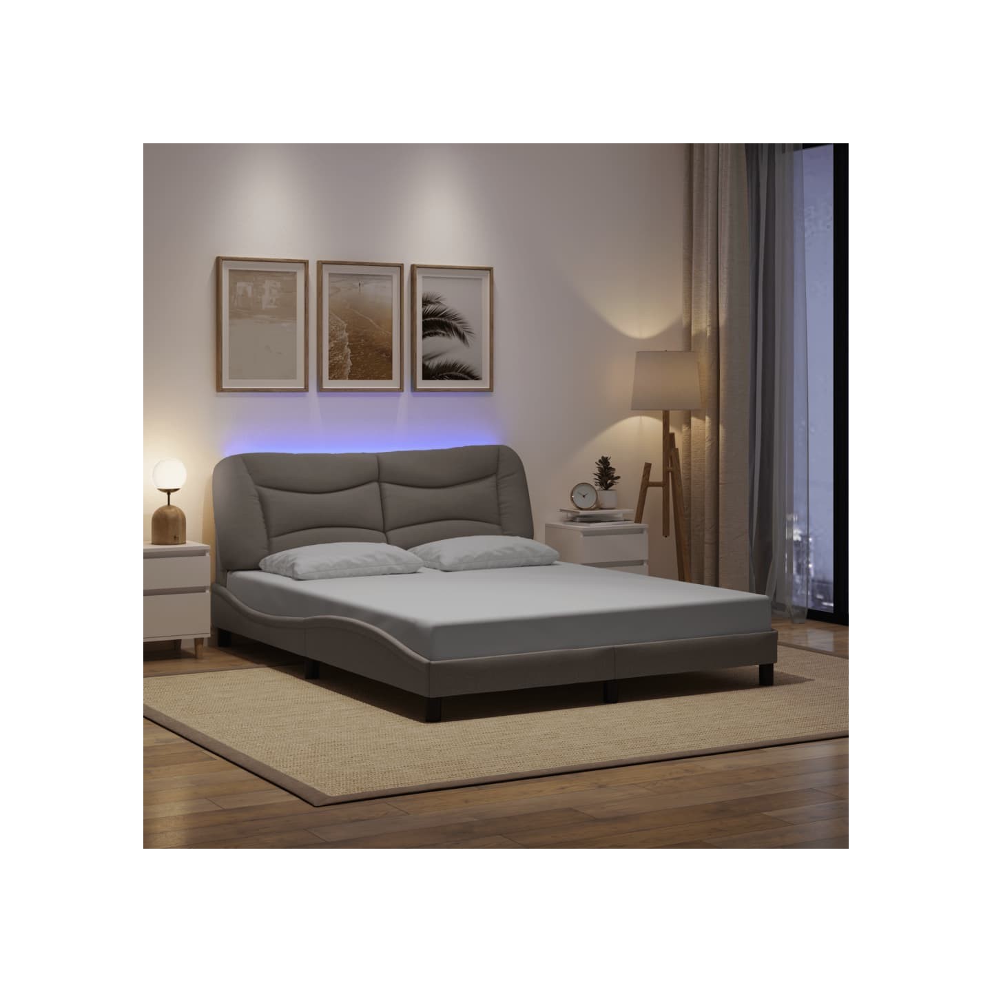 Cadre de lit avec LED sans matelas Hvar taupe 160x200 cm tissu