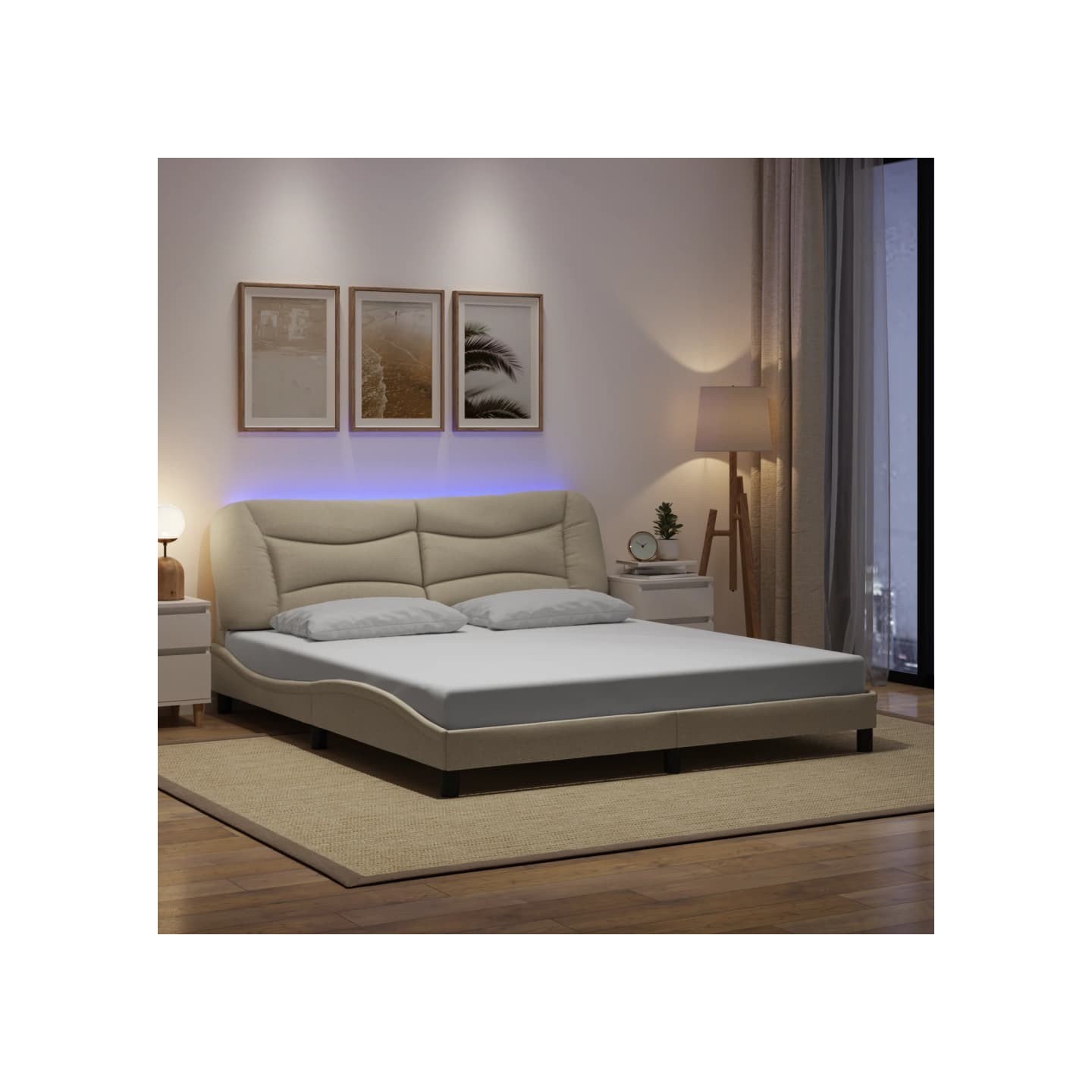 Cadre de lit avec LED sans matelas Hvar crème 180x200 cm tissu