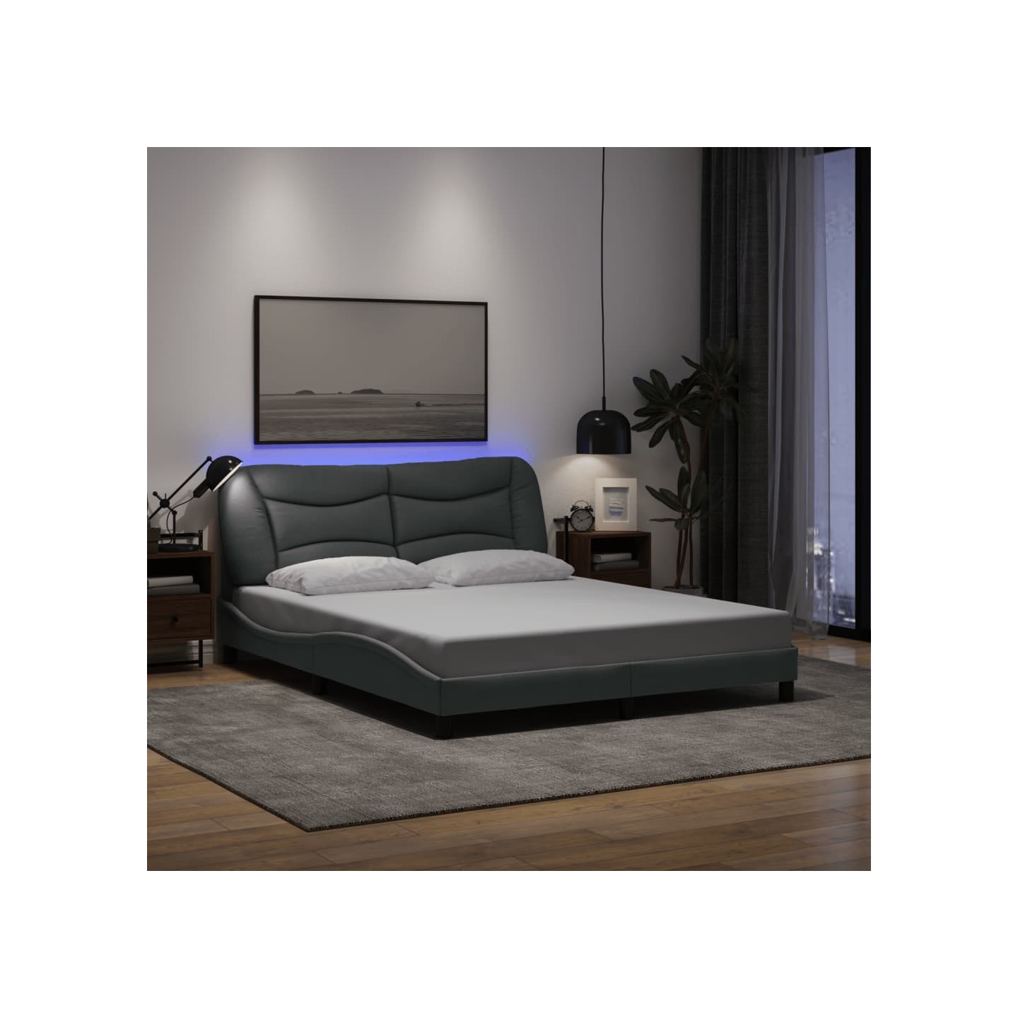 Cadre de lit avec LED sans matelas Hvar gris clair 160x200 cm tissu