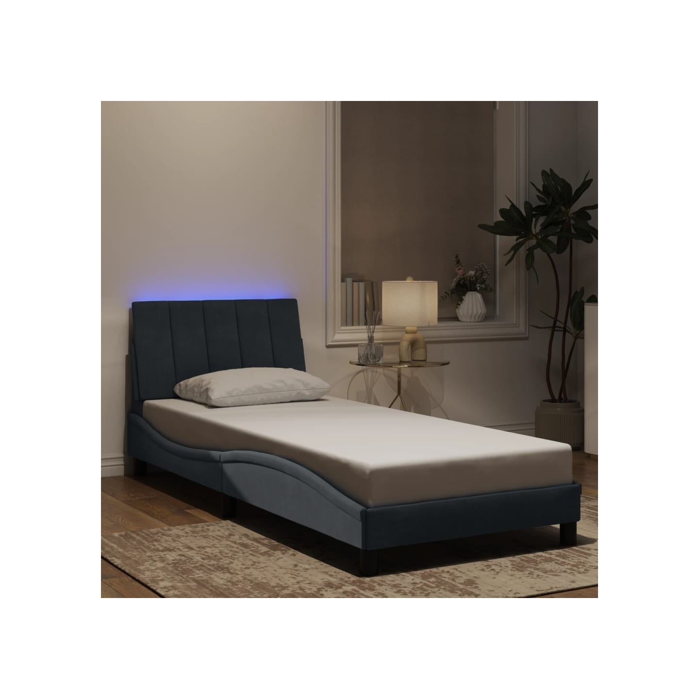 Cadre de lit avec LED sans matelas Hanko gris foncé 80x200 cm velours