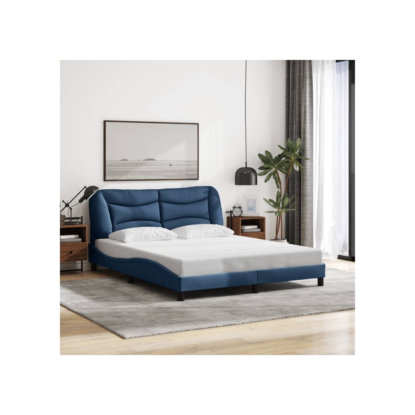 Cadre de lit avec LED sans matelas Hvar bleu 160x200 cm tissu